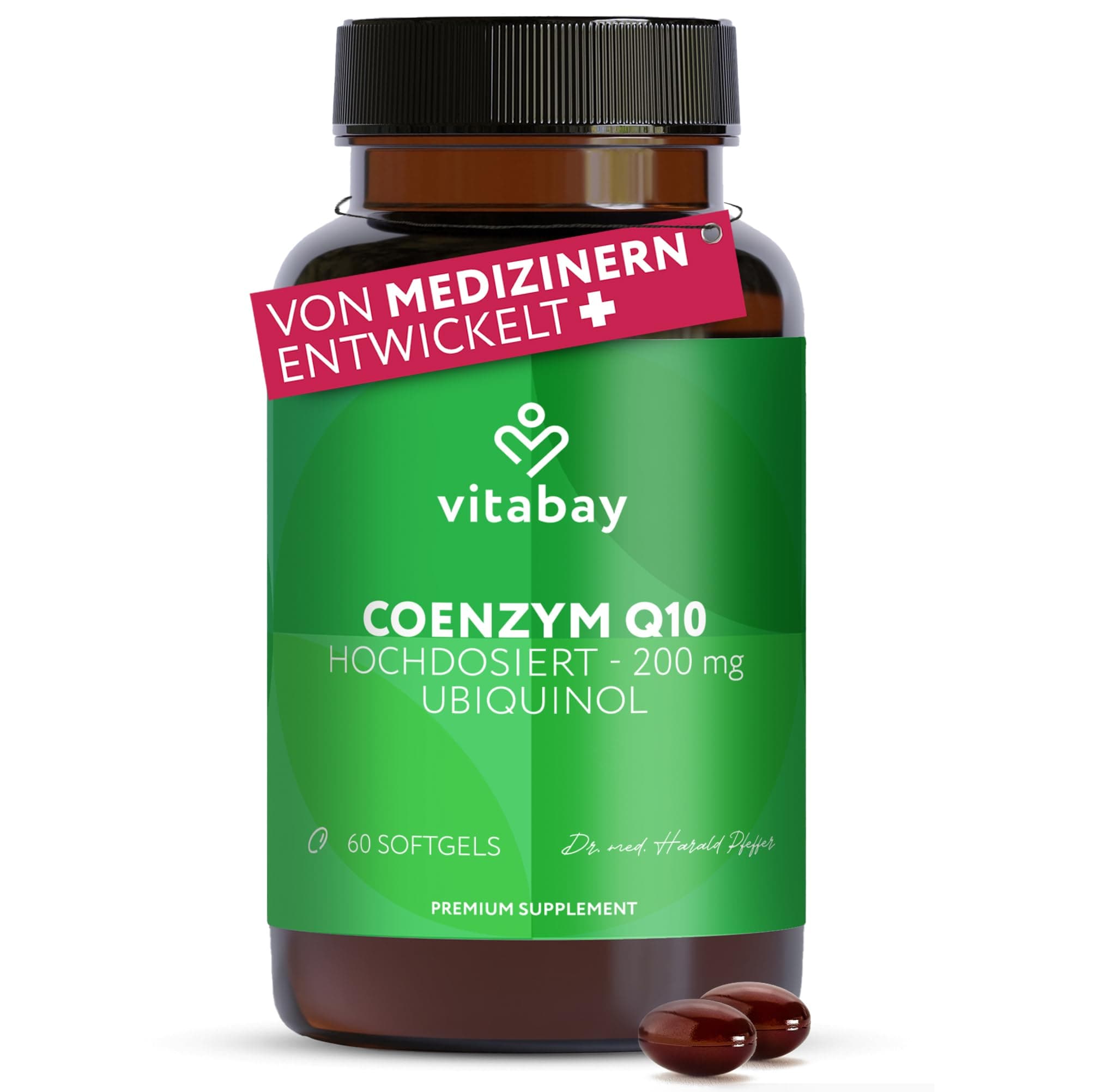 Vitabay Coenzym Q10 Ubiquinol 200 mg – 60 Kapseln – hochdosiert – natürliches Q10 in aktiver Form (Ubiquinol) aus pflanzlicher Fermentation gewonnen – Laborgeprüft in Deutschland