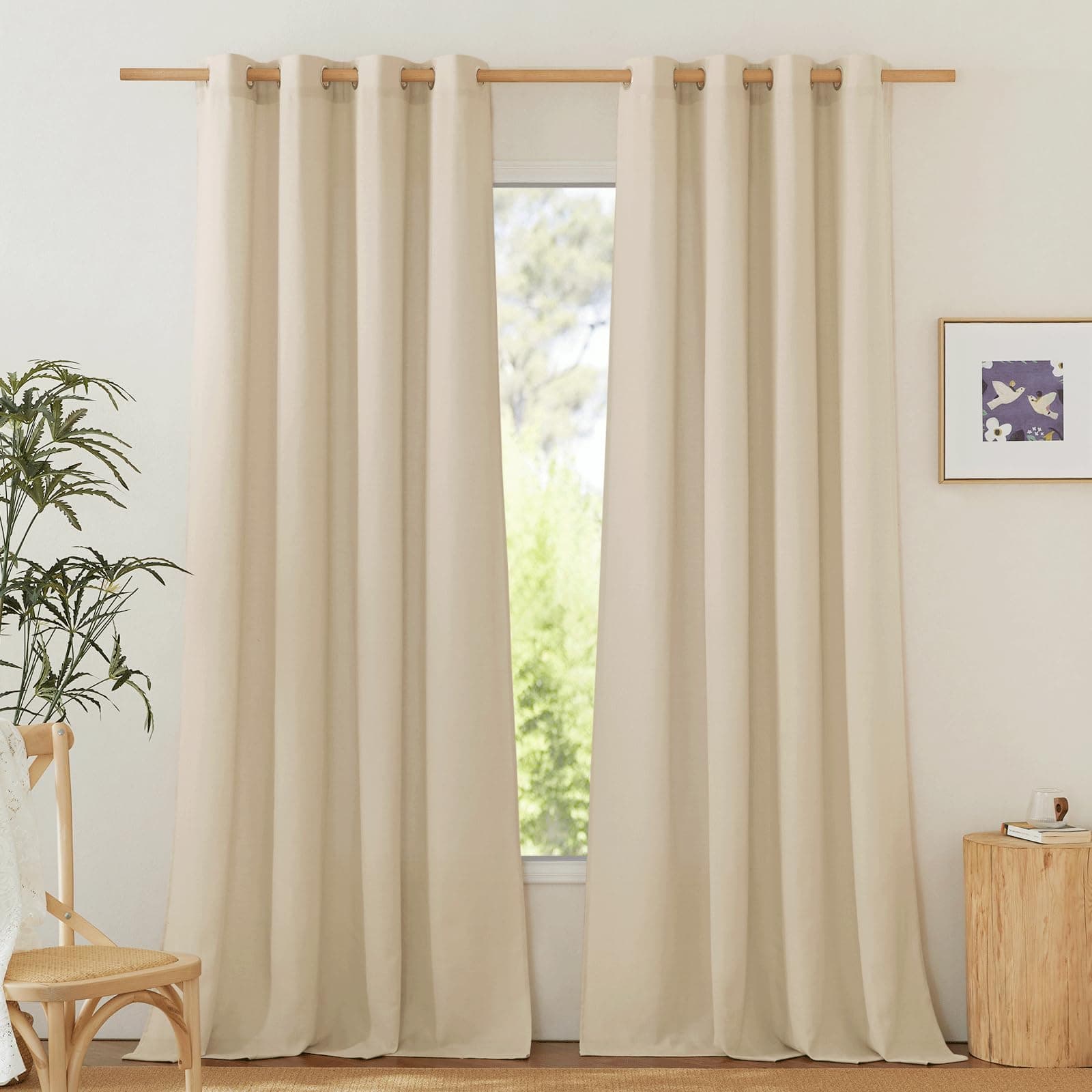 PONY DANCE Linen Curtains for Living Room Ösenschal 2er Set H 210 x B 140 cm Angora, Boho Style Gardinen Leinenoptik für Wohnzimmer/Schlafzimmer Leinen Vorhänge Halbtransparent