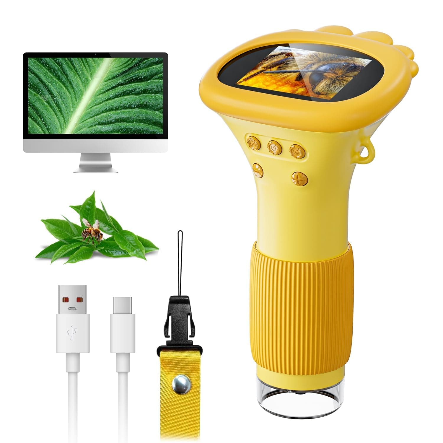 SGAINUL Microscopio Digital para Niños con Pantalla IPS de 2.0'', Recargable 1000x, Electrónico con 8 Luces LED - Regalo para Cumpleaños/Navidad/Año Nuevo（Naranja）