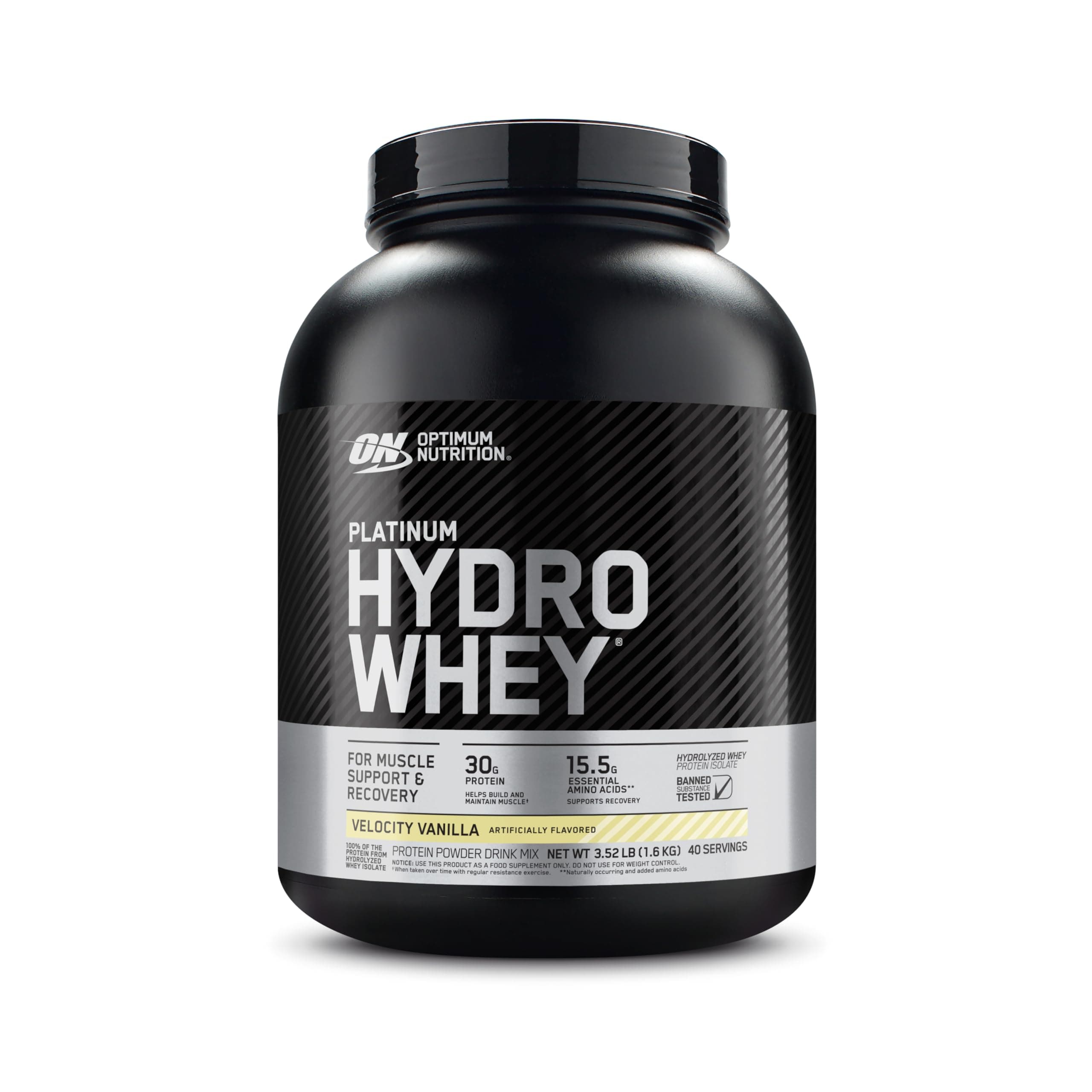 Optimum Nutrition Platinum Hydro Whey, Hydrolysiertes Molkenprotein-Isolat-Pulver mit essentiellen Aminosäuren, Glutamin und BCAA, Geschmack: Vanilleschote, 40 Portionen, 1,6 kg