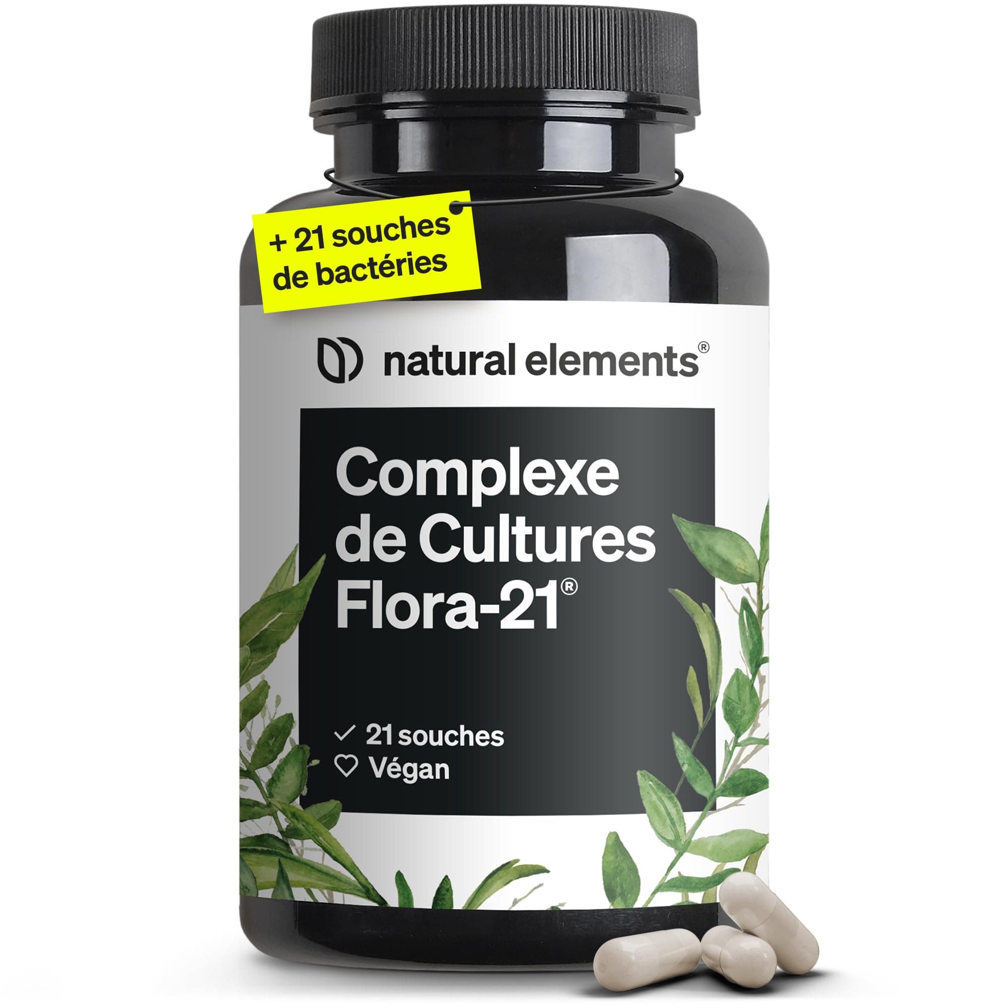 Probiotique Flore Intestinale – Complexe de cultures – 180 gélules gastro-résistantes – 21 souches de bactéries + inuline bio – Testé en laboratoire, végétalien