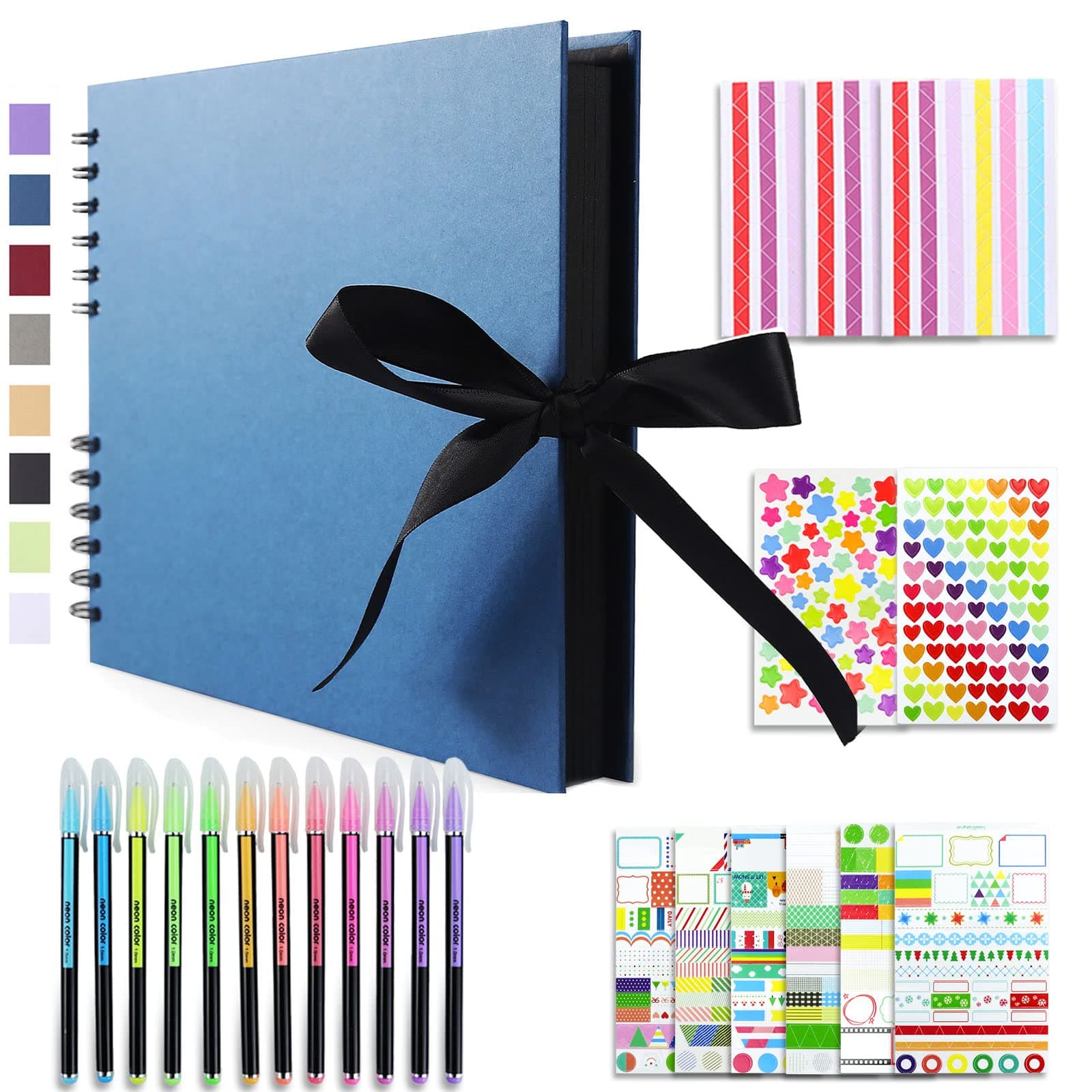 Vienrose Álbum de Fotos Scrapbook 10x15 cm Álbum de Recortes para Pegar y Escribir 80 Negra Páginas Espiral DIY Regalos de Boda Aniversario Bebé Cumpleanos Familiares Navidad, 28,5x21cm, Azul Marino