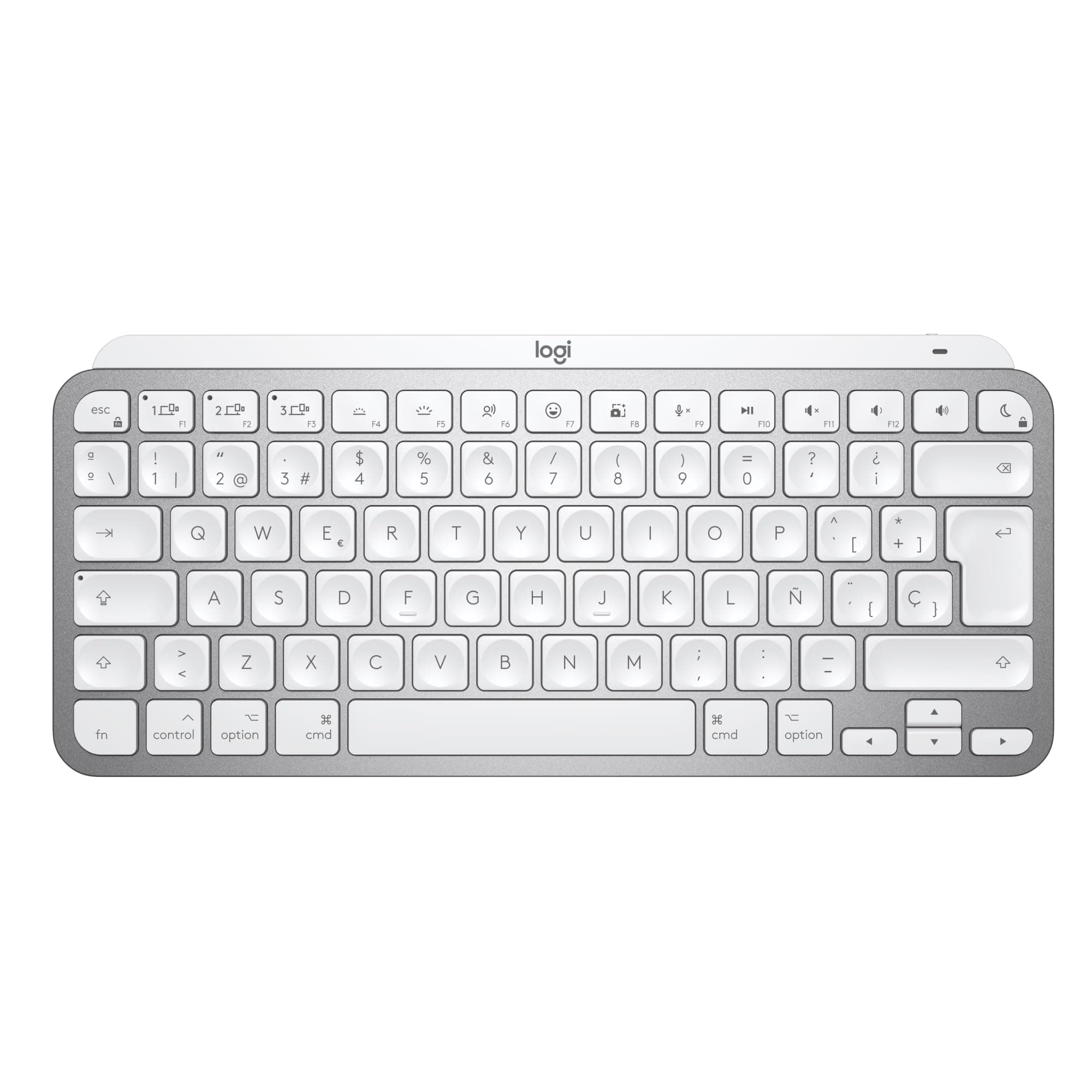 Logitech MX Keys Mini Teclado Inalámbrico Minimalista | Compacto, Bluetooth, Retroiluminado, USB-C, macOS, iOS, Windows, Linux, Android, Metal, QWERTY Español - Gris claro