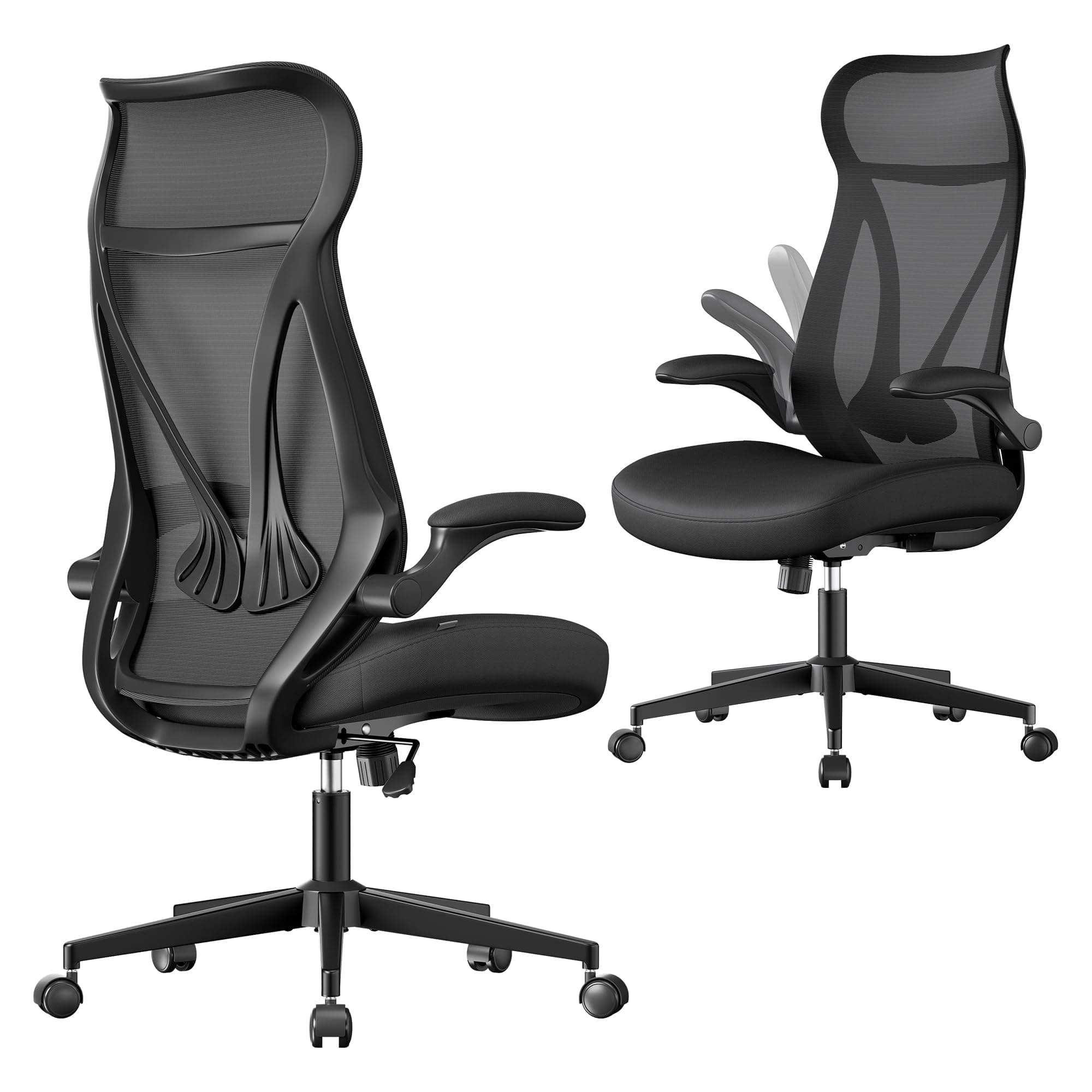 SONGMICS Silla de Oficina, Silla Giratoria de Escritorio, Respaldo Ergonómico, Altura Ajustable, Reposabrazos Abatibles, con Reposacabezas, Carga de 150 kg, Negro Tinta OBN088B01