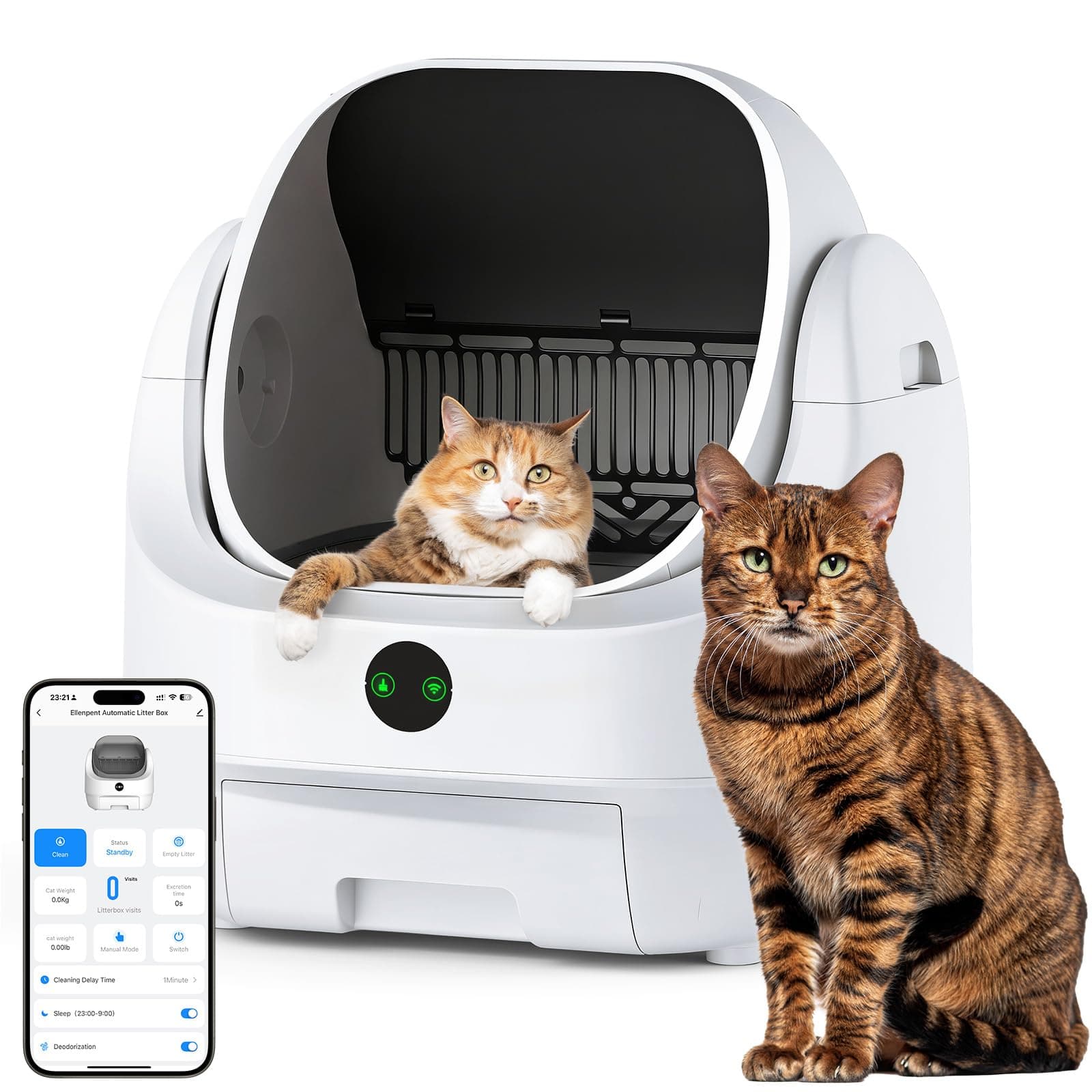Litiere Chat Autonettoyante Ouverte, Ellenpent Litière Automatique Grande Capacité & Contrôle par App & Sécurité, Bac Litiere pour Chat sans Odeur, Idéal pour Multi-Chats & Voyages