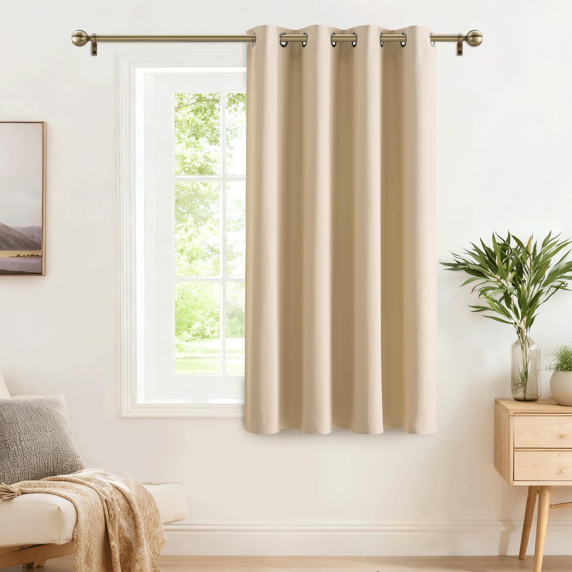 PONY DANCE Tende Oscuranti per Interni Finestre Tende Camera da Letto con Anelli Curtains Moderne per Soggiorno Termica 1 Pezzo L 132 x A 137 cm, Beige