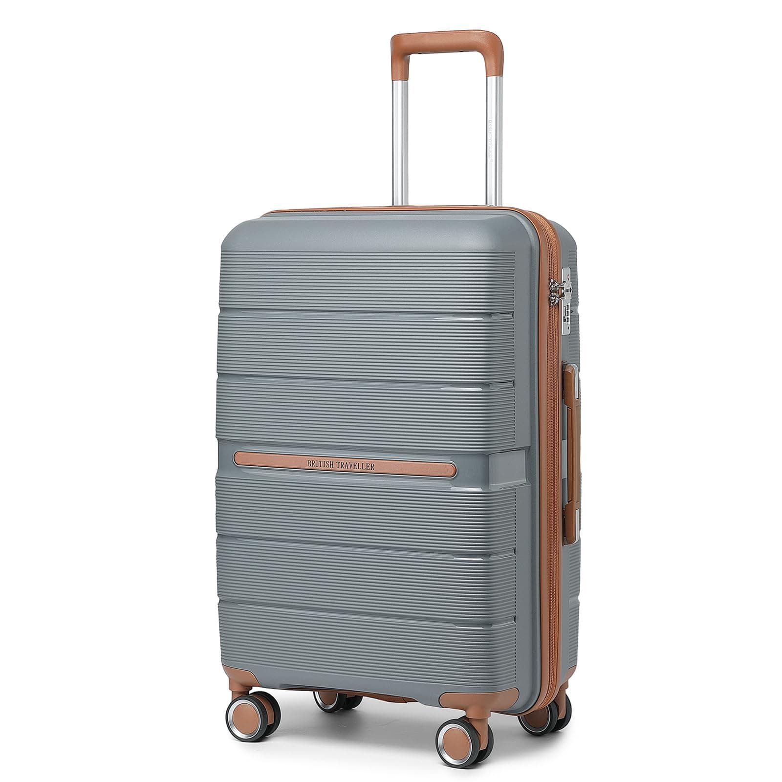 British Traveller Maleta de Viaje Grande con Material PP Maleta de Cabina Rígida Ligera con Cerradura TSA (76cm, Gris)