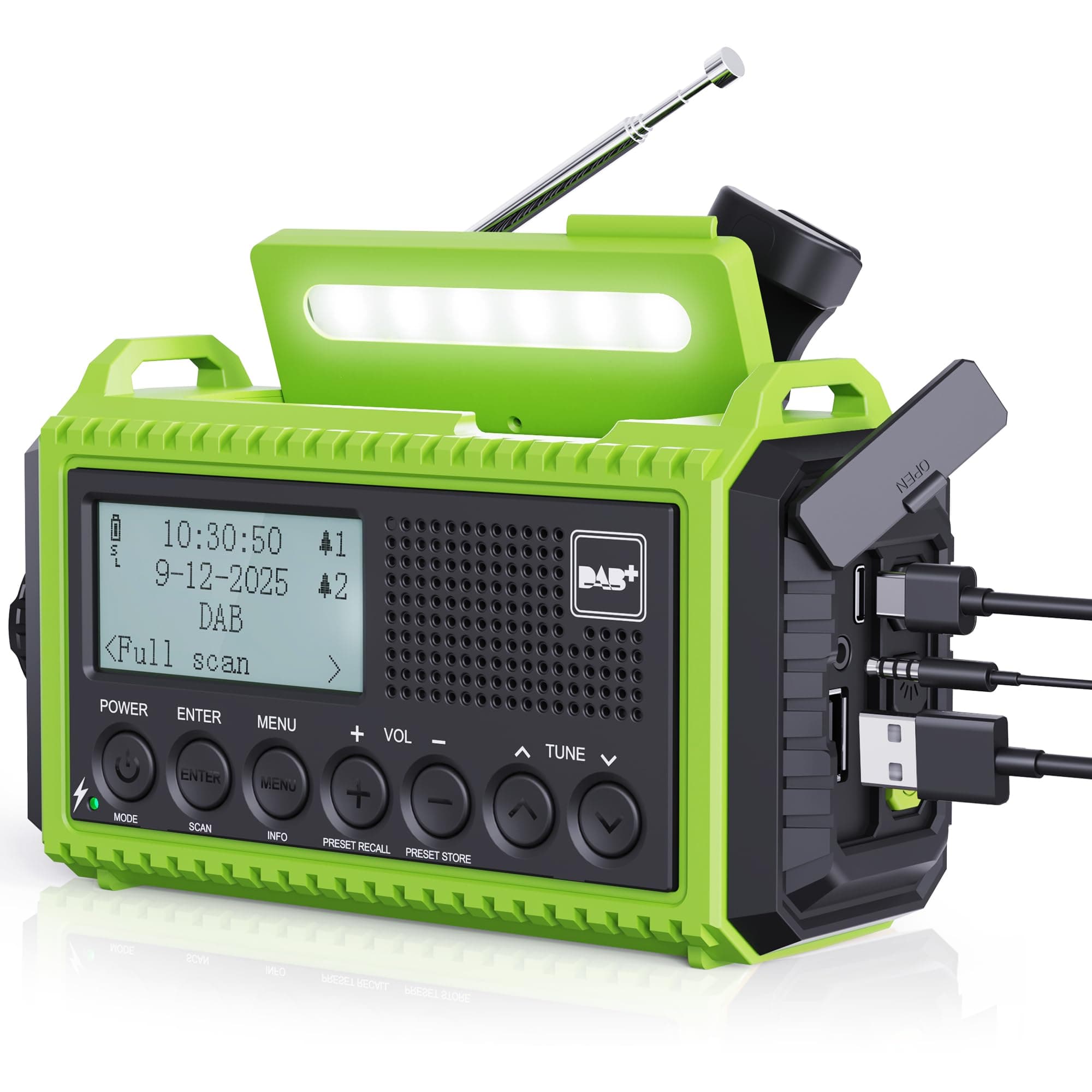 Radio Solar, Emergencia Portátil con Manivela, Radio Dynamo Dab/Dab+/FM, Cargador de Teléfono USB, Linterna LED y Luz de Lectura, Alarma SOS, Equipo de Emergencia para Camping
