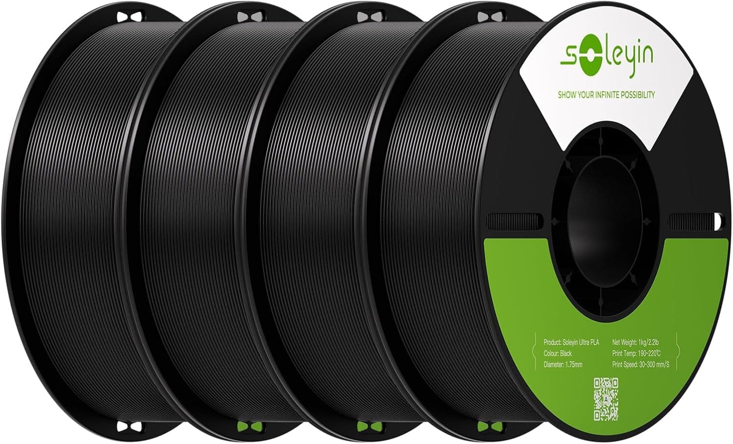 SOLEYIN Filamento ultra PLA 1,75 mm, filamento per stampante 3D 30-300 mm/s, per la maggior parte delle stampanti 3D Creality Ender-3 K1 K1C K2 Hi (nero, 4 kg)