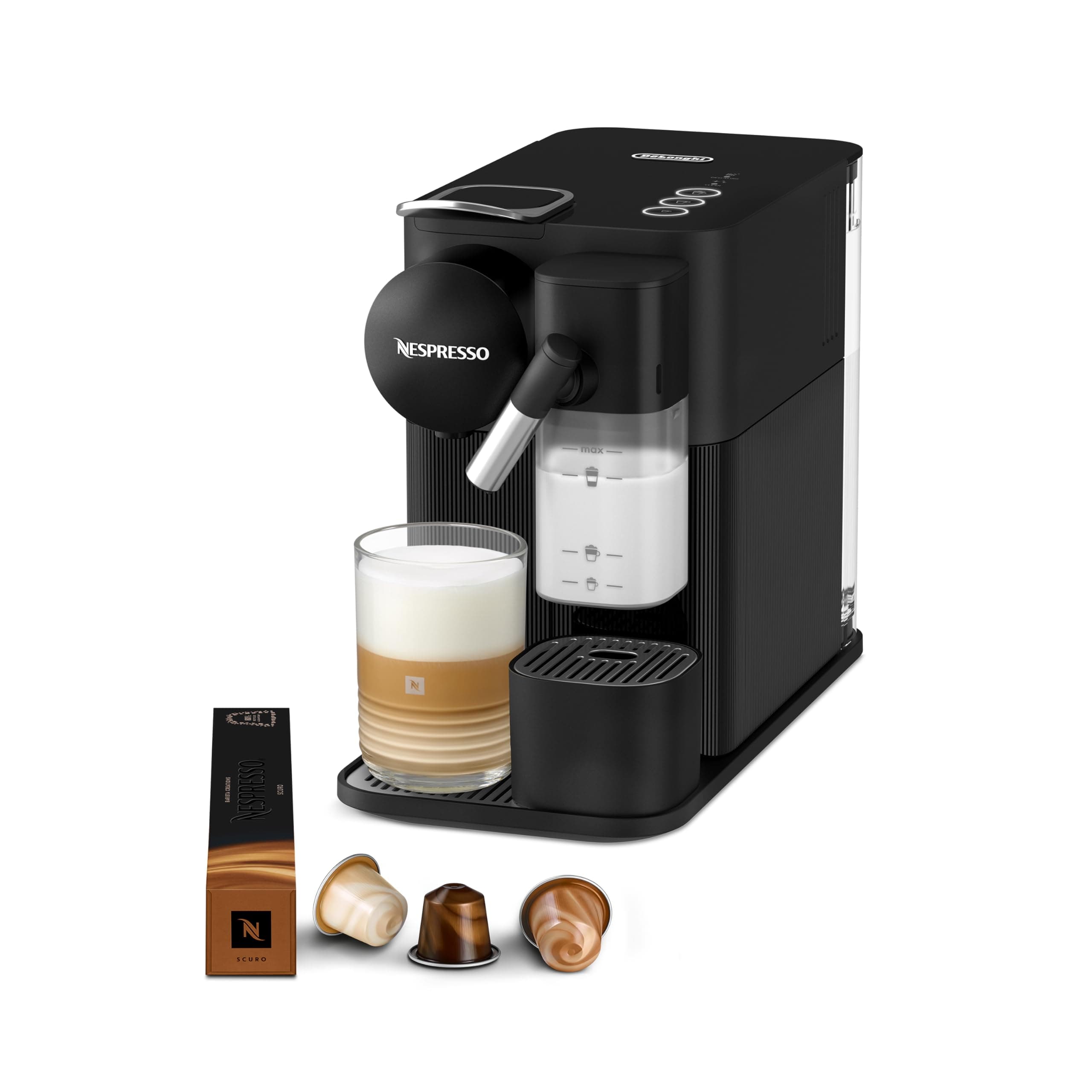 Nespresso De'Longhi Lattissima One Evo, Machine à Café à Capsules, Mousseur à Lait Automatique, Cappuccino et Latte, EN510.B, 1450W, Noir
