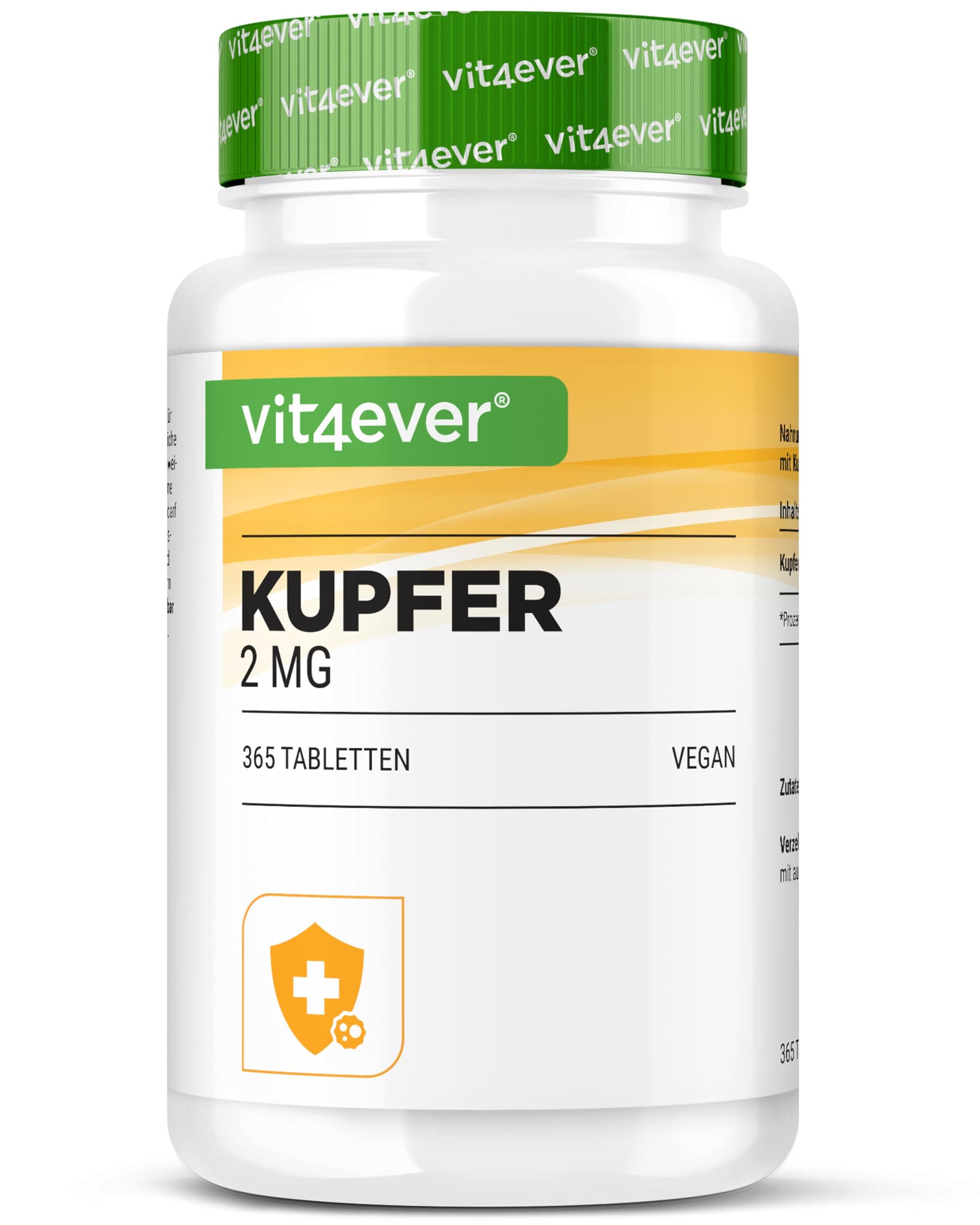 Kupfer - 365 Tabletten mit jeweils 2 mg - 1 Jahresvorrat - Hohe Bioverfügbarkeit - Kupfergluconat - Hochdosiert - Vegan - Ohne unerwünschte Zusätze