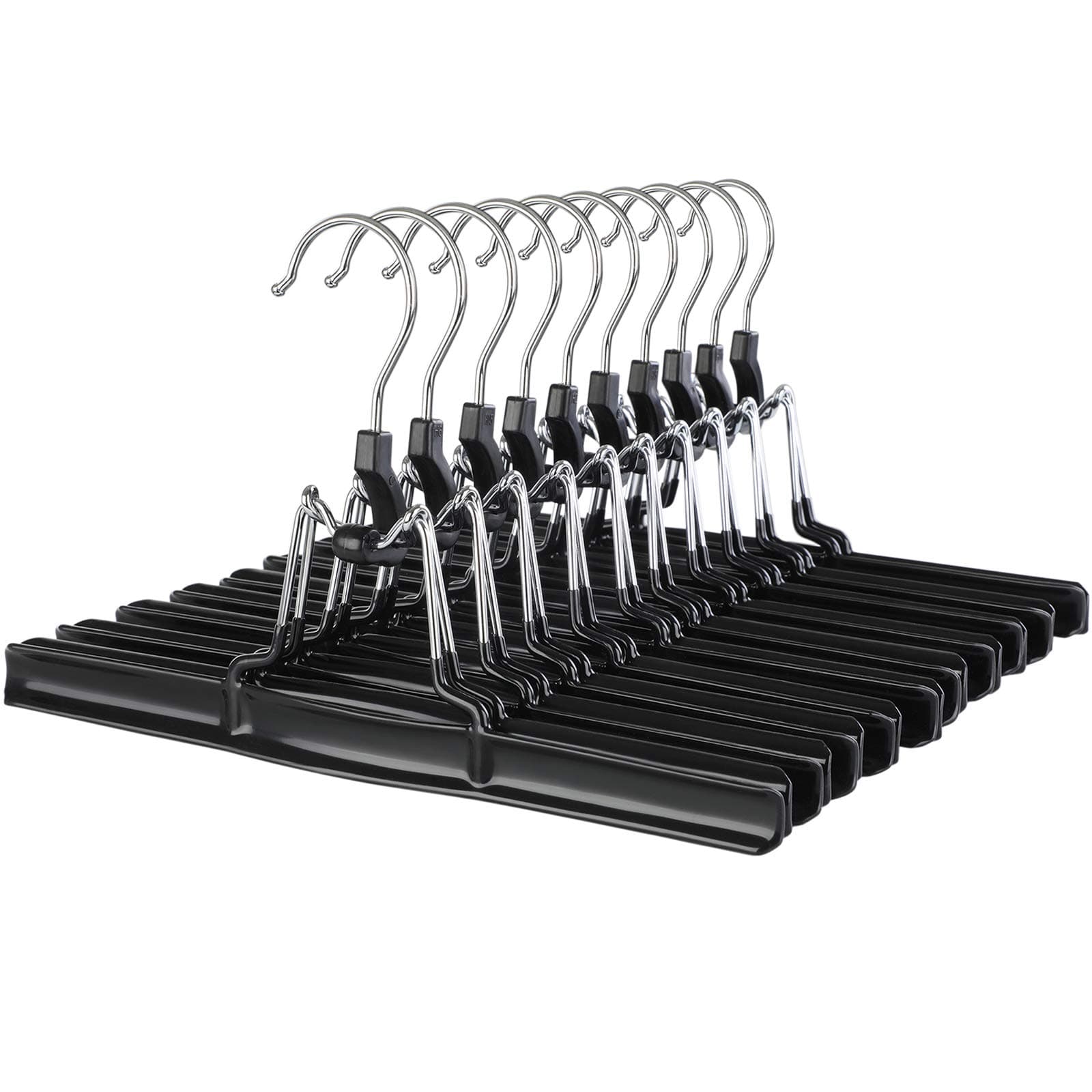 SONGMICS Hosenbügel 10 Stück aus Metall - Hosenspanner Rockbügel Kleiderbügel Klemmbügel Rockspanner um 360°drehbarer Haken für Röcke, Hosen Schwarz CRI07B-10