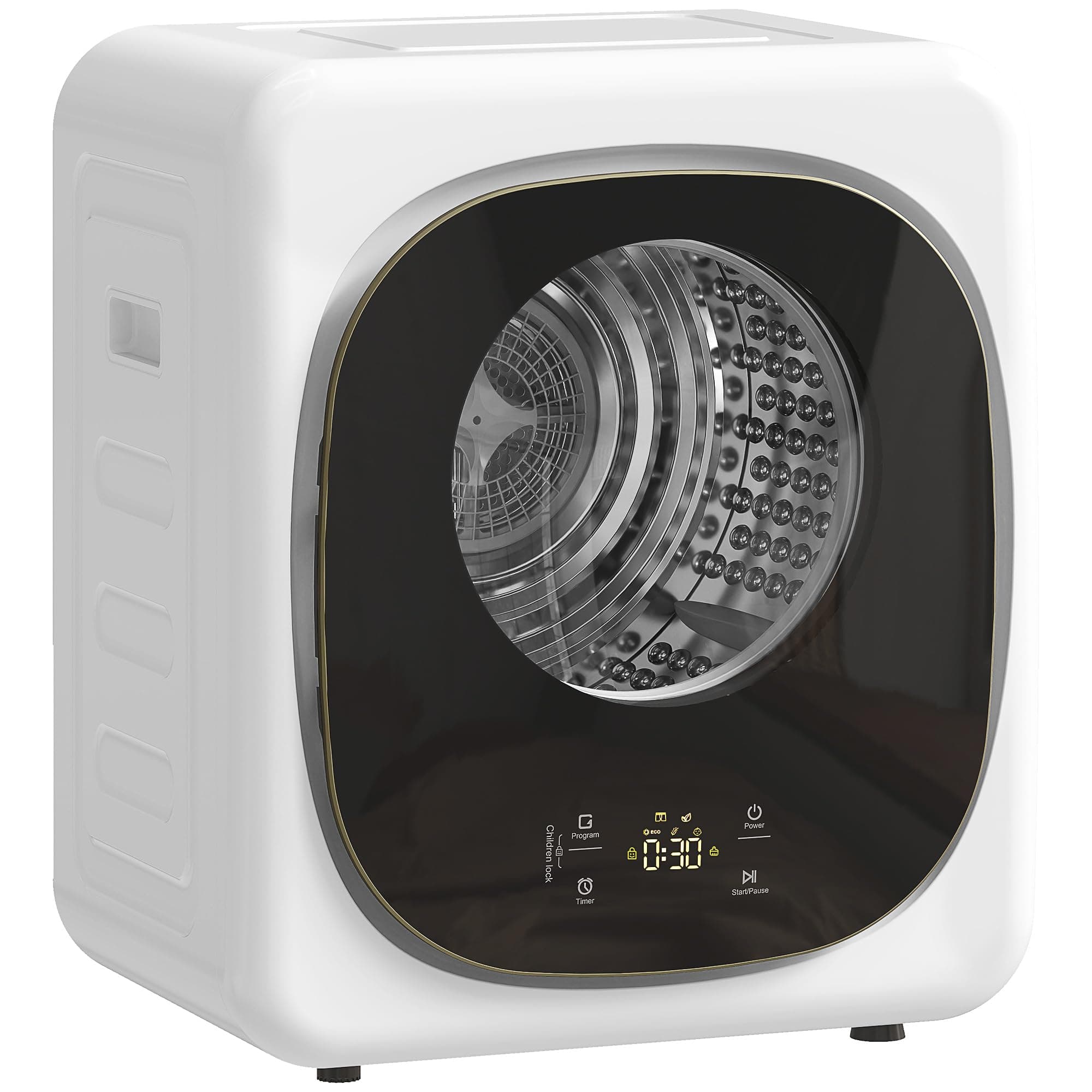 HOMCOM Sèche-linge à évacuation portable 4 Kg, sèche-linge 800 W compact, 5 modes de séchage, capteur intelligent, minuterie, tambour réversible en acier inoxydable, pour appartement dortoir, blanc