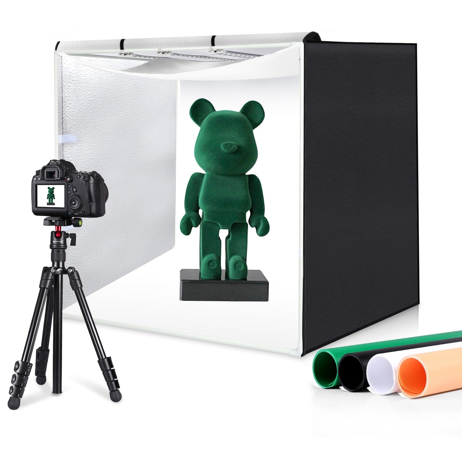 PULUZ Boîte Photo Professionnelle 80 x 80 cm, à intensité Variable, avec 3 Bandes Lumineuses Mobiles, 234 lumières LED 90 W et 4 Fonds en PVC pour la Photographie de Produits de Grande Taille
