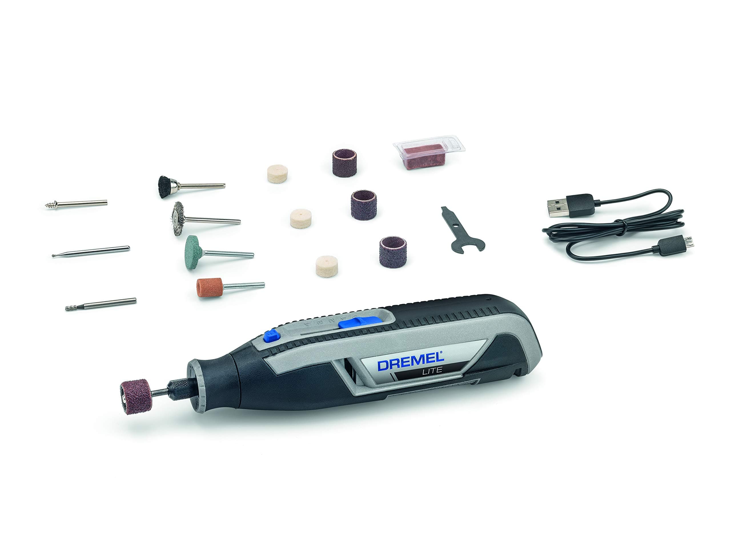 Dremel Lite 7760 Cordless Utensile Multifunzione Rotativo, Batteria al Litio 3.6 V, Kit con 15 Accessori e Caricatore USB, 8.000-25.000 giri/min per Incidere, Tagliare, Levigare, Lucidare e Forare