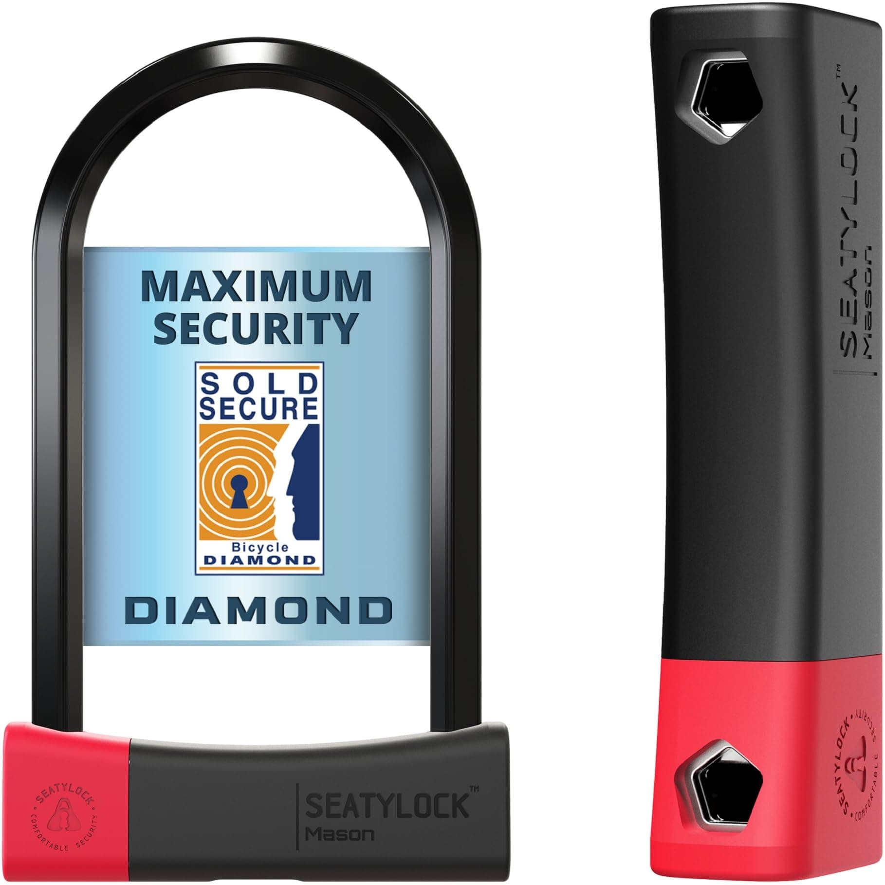Seatylock Mason Antivol Velo U, Classé Sold Secure Diamond - Cadenas Velo Antivol U Breveté - Haute Sécurité avec 3 Ans de Tranquillité d'Ésprit - Léger et Portable - 22 cm