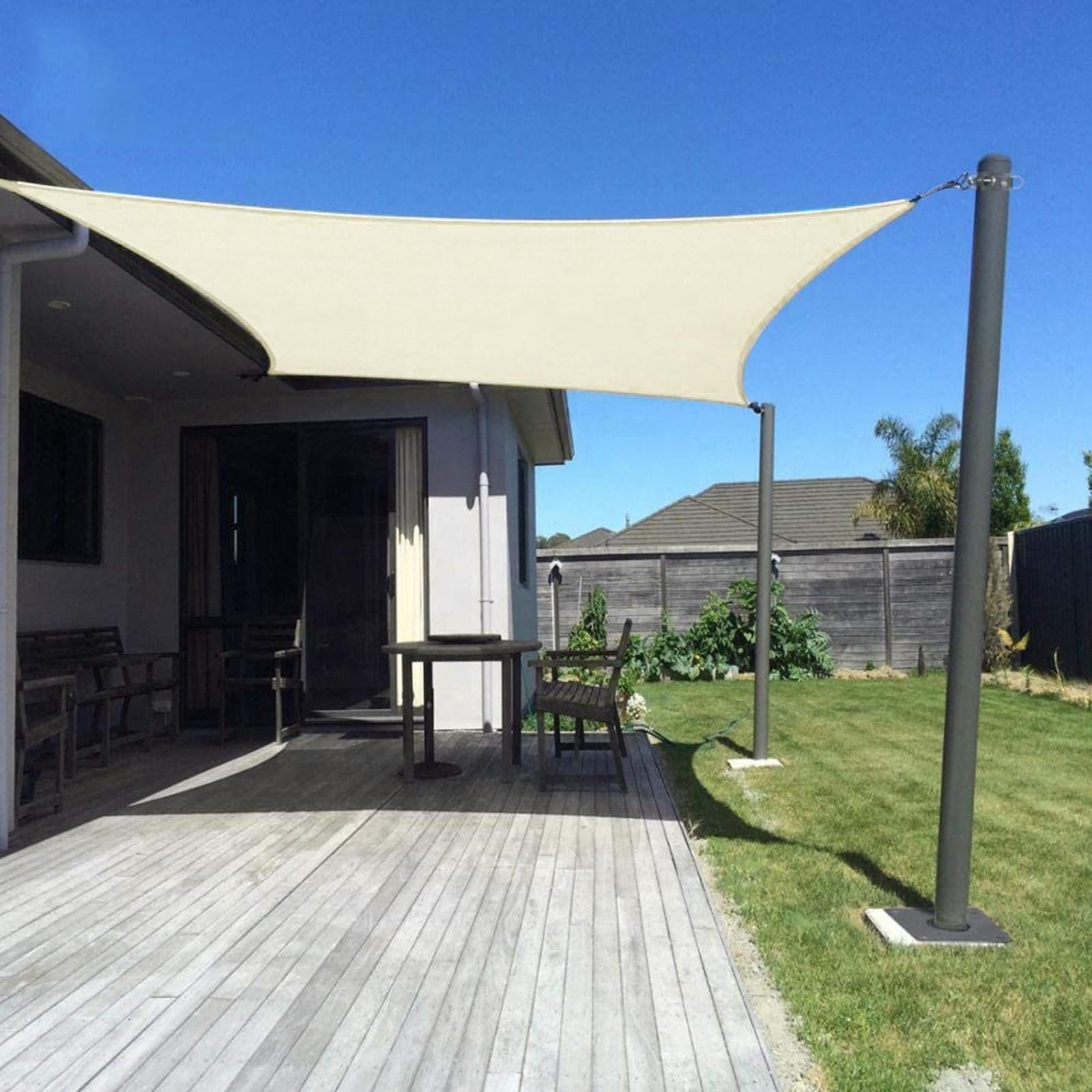 Dripex Toldo Vela Rectangular 4x5 m, Vela de Sombra Impermeable y Cortaviento, 95% Protección Rayos UV, Parasol de Poliéster, Ideal para Patio, Exteriores Terraza, Jardín, Beige Claro