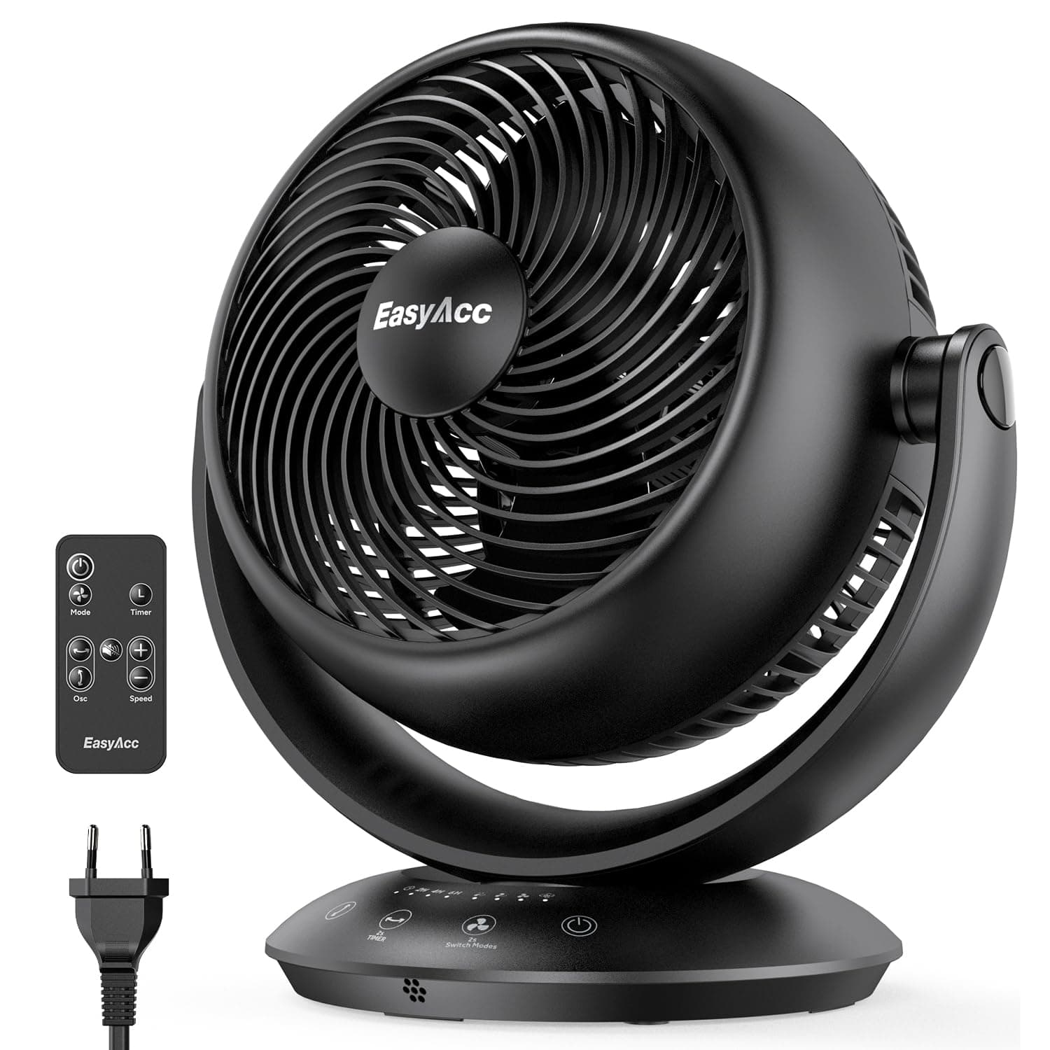 EasyAcc Ventilateur Silencieux, Ventilateur Home Trainer, 25dB Turbo Ventilateur 3D avec Télécommande/Réglable à 180 °/Minuterie de 2-12 heures pour Pièces de 25 m² Chambre à Coucher Salon