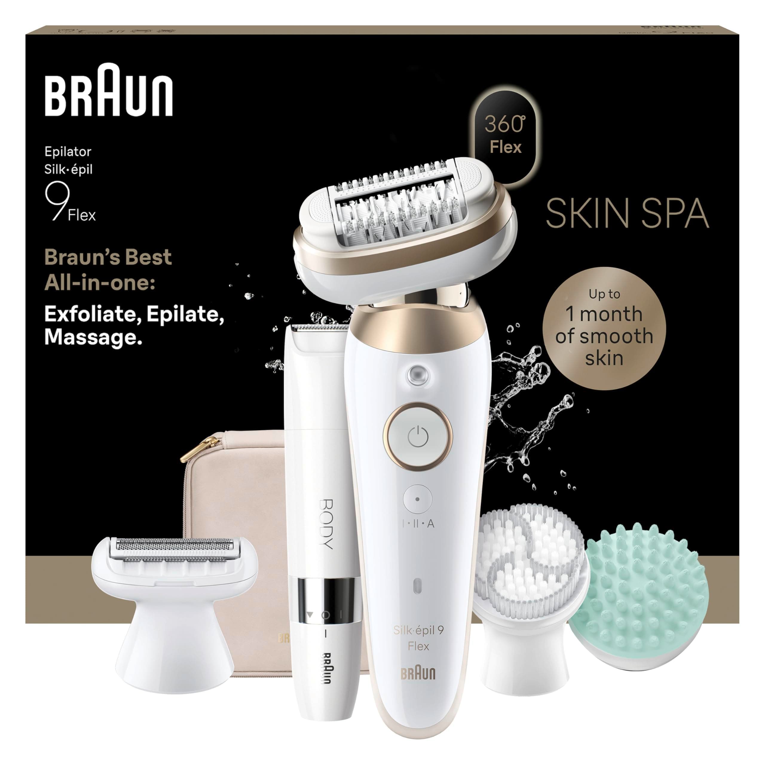 Braun Silk Epil 9 Flex SkinSpa Epilatore Elettrico Donna Testina Flessibile 360° Per Epilazione Semplice, Rasoio Elettrico Donna, Pelle Liscia A Lungo, Wet&Dry, Con Mini Rifinitore Corpo,9-481 3D,Oro
