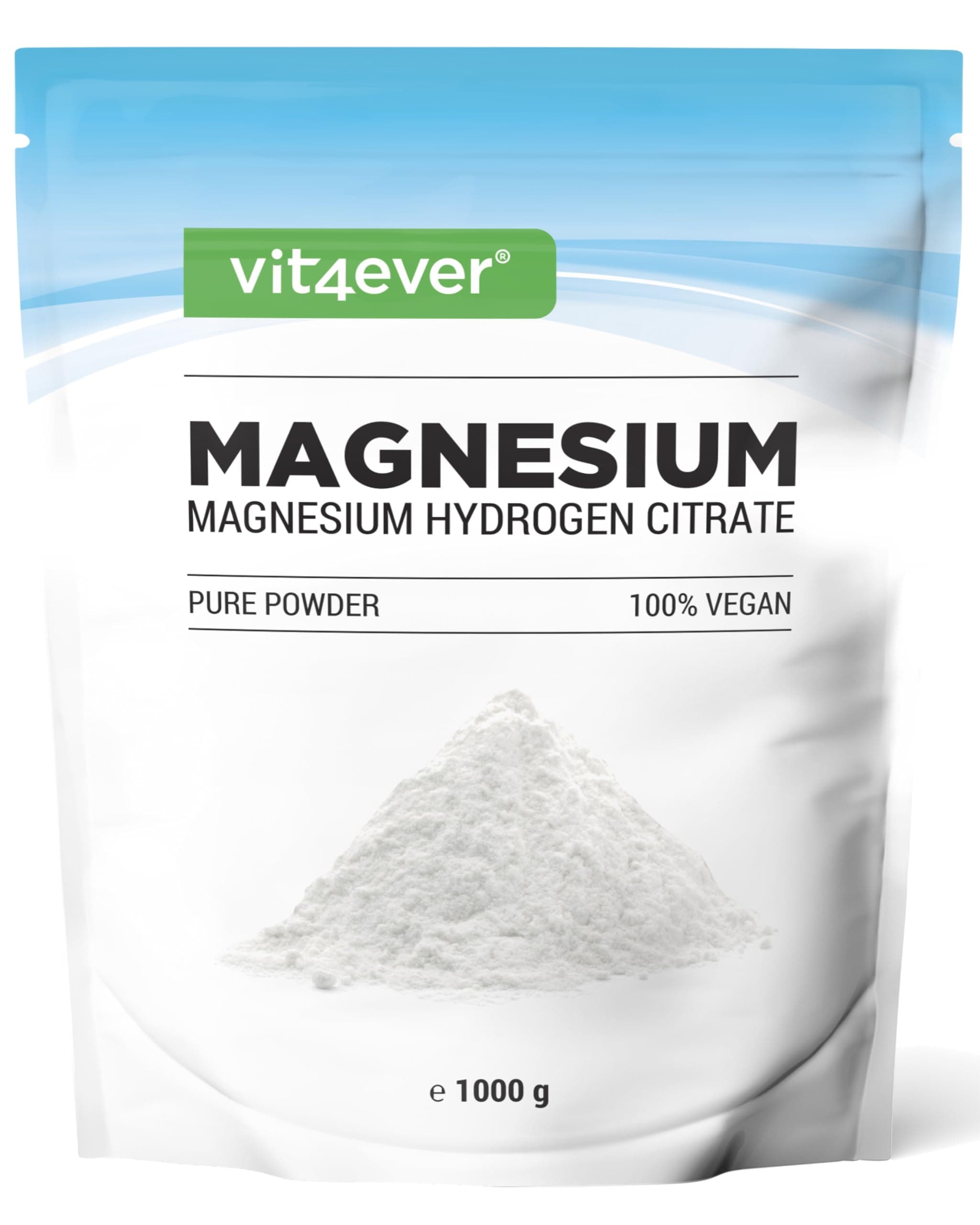 vit4ever Magnesium Pulver - 1000g - Gute Löslichkeit - Reines Pulver ohne Zusatzstoffe - Mit Messlöffel - Premium Qualität - Vegan