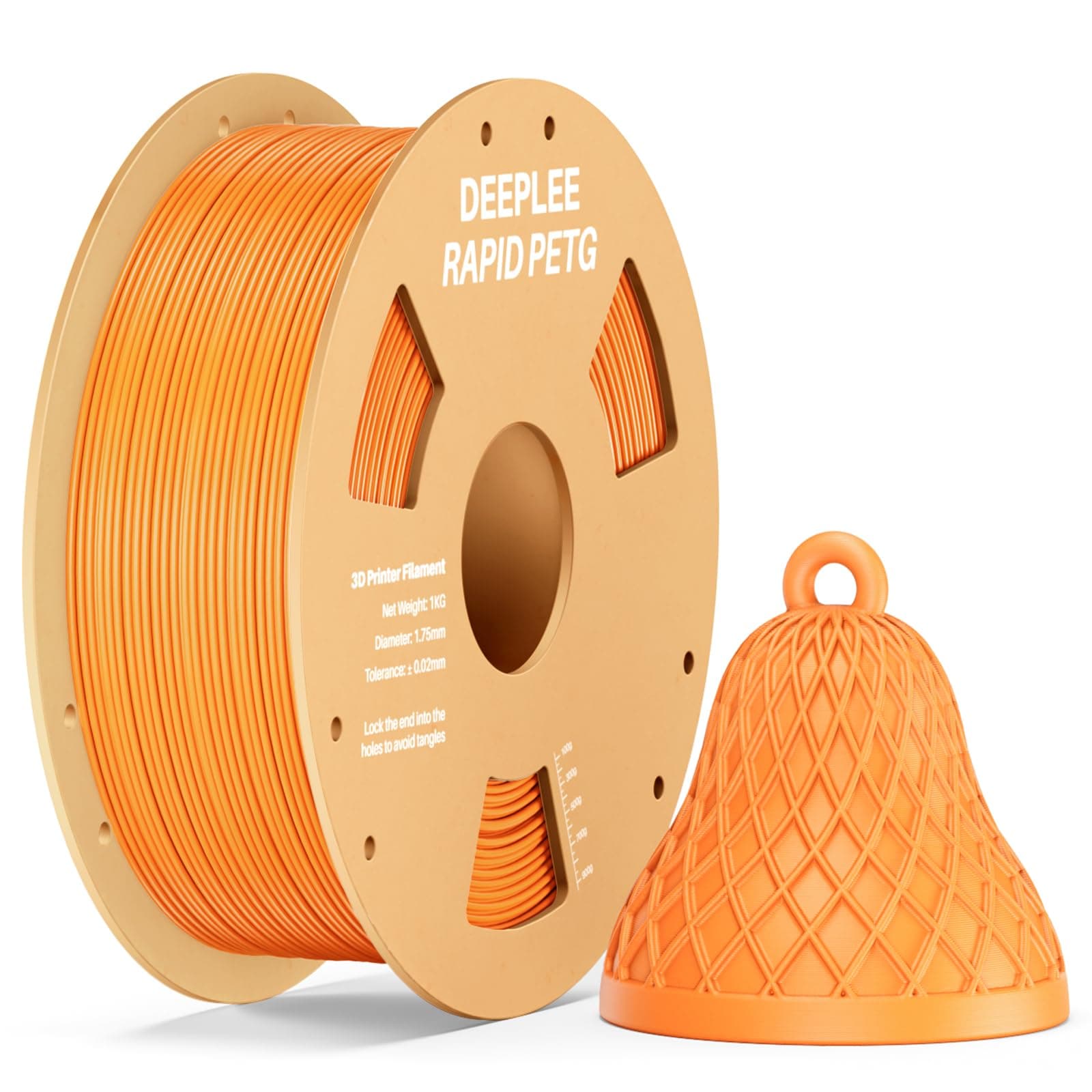 DEEPLEE PETG Rapid 1.75 mm, Bobina 1 kg Naranja. Velocidad 600 mm/s y Alta Resistencia al Impacto. Compatible con Impresoras FDM.