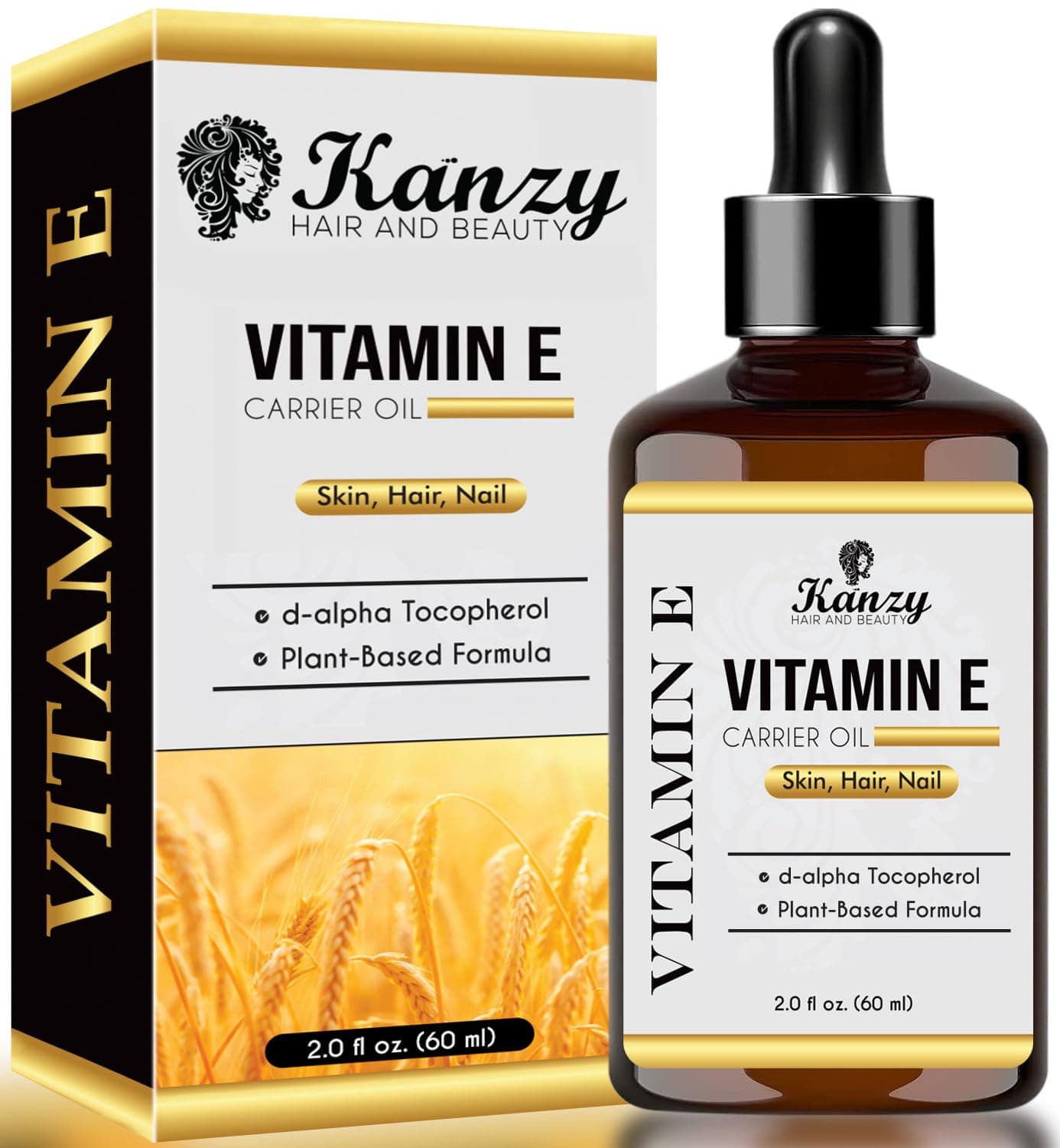 Kanzy Aceite de Vitamina E Liquida para Cuidado Facial, a Base de Plantas Vitamin E Oil para el Cabello d-Alfa Tocoferol 60 ml Aceite Corporal para Mujeres y Hombres