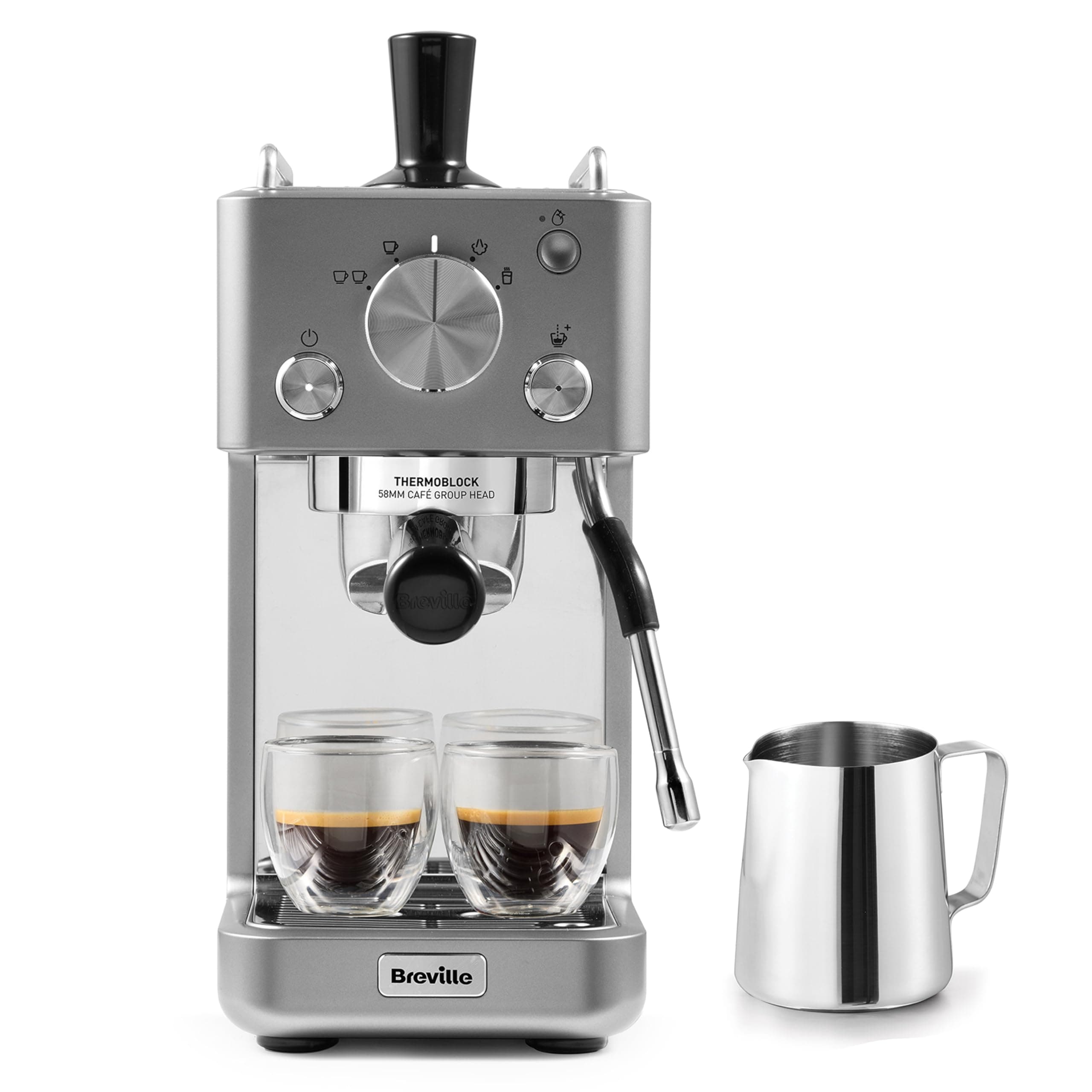 Breville Barista Slimline Cafetera espresso | Espumador de leche integrado | Cafetera compacta para capuchinoscafés latte y más | Bomba de 15 bar | Plata [VCF185X]