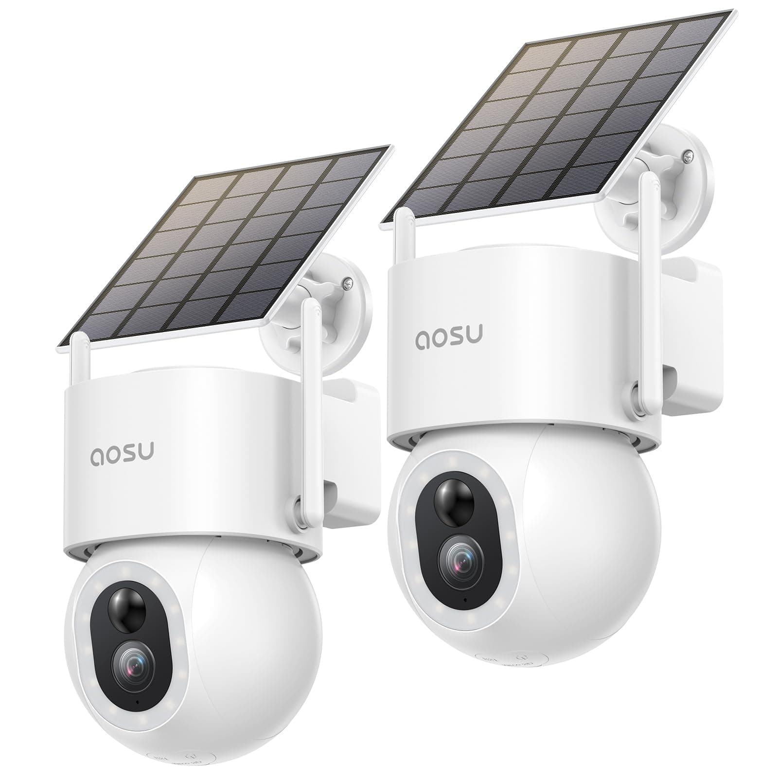 aosu 3K Caméra Surveillance WiFi Exterieure sans Fil, 5MP Camera Exterieur Solaire, 360° PTZ Suivi Automatique Détection IA Personne/Véhicule/Animal/Grillage, Vision Nocturne Couleurs 2 Pièce