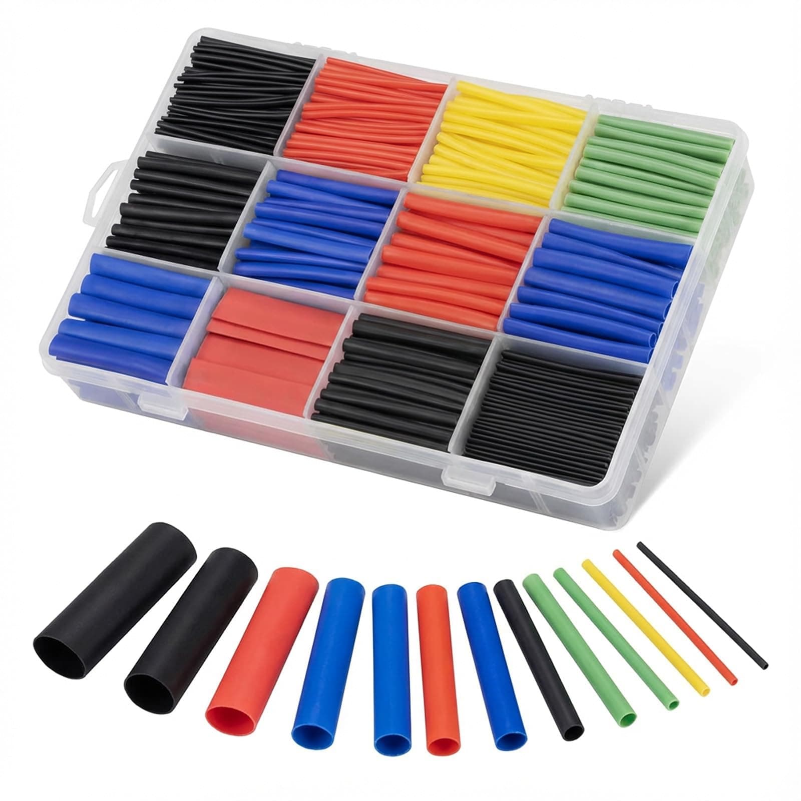 Set di Guaina Termorestringente 800 pezzi, Tubi termoretraibili, impermeabili, tubi termoretraibili, colore nero, blu, rosso, giallo, verde, 1-13 mm, per cavi di isolamento