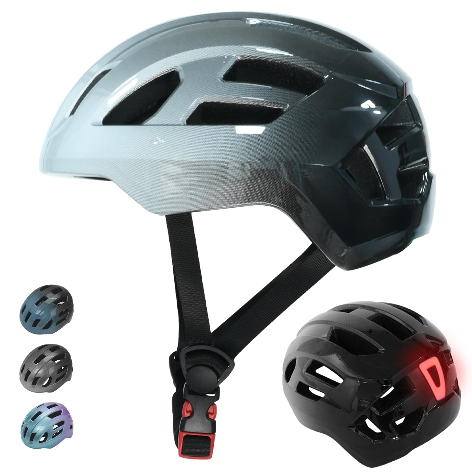 LIRENGUI Casco de Bicicleta Ajustable para niños niñas y jóvenes con luz Trasera Recargable de Seguridad, Cascos Ligeros con Degradado de Colores para múltiples Deportes