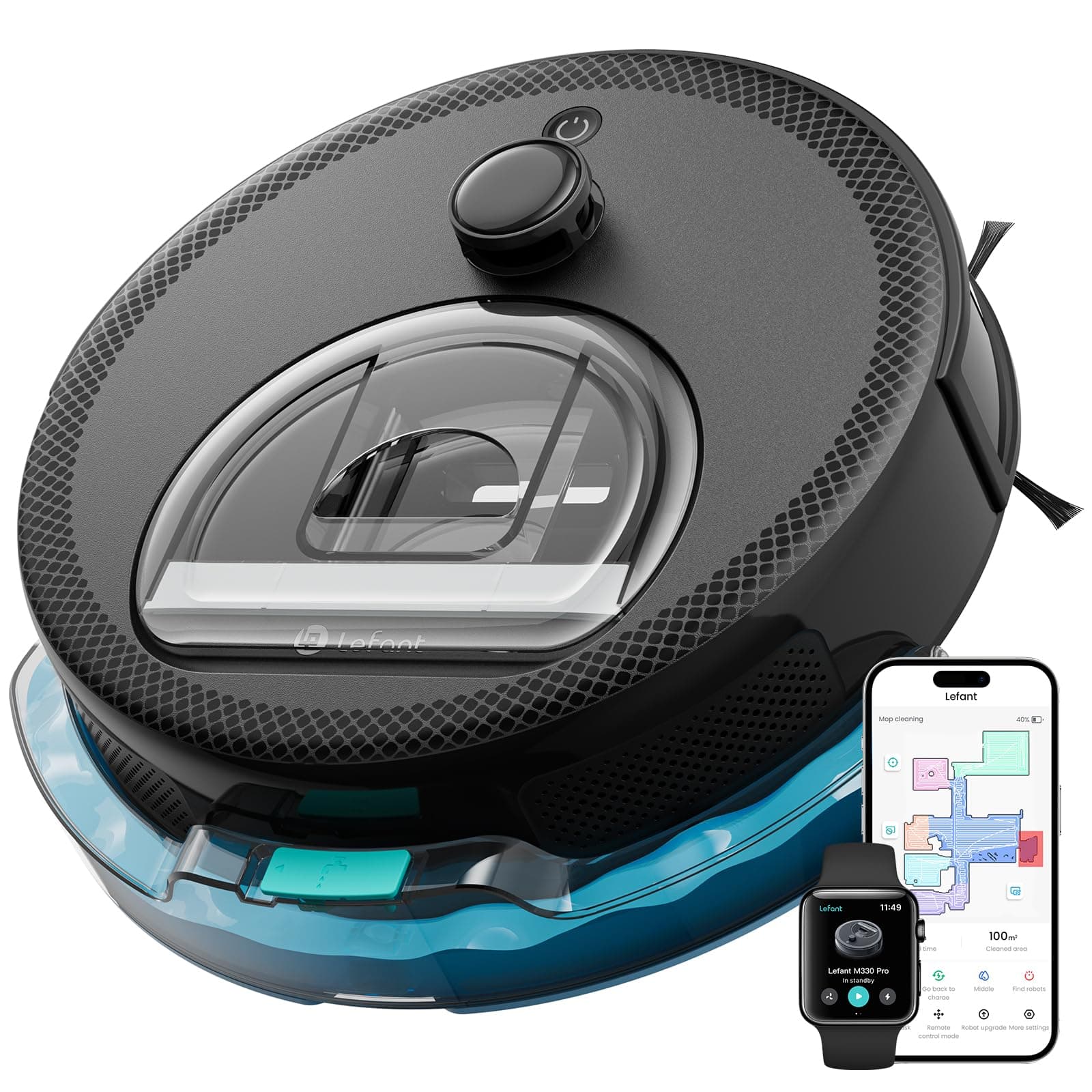 LEFANT M330 Pro Robot Aspirapolvere Lavapavimenti con Mappatura, Laser dToF, 5000Pa, Evitamento Ostacoli PSD, Rilevamento Tappeti, Zone Vietate, WiFi Alexa App, Ideale per Peli di Animali e Tappeti