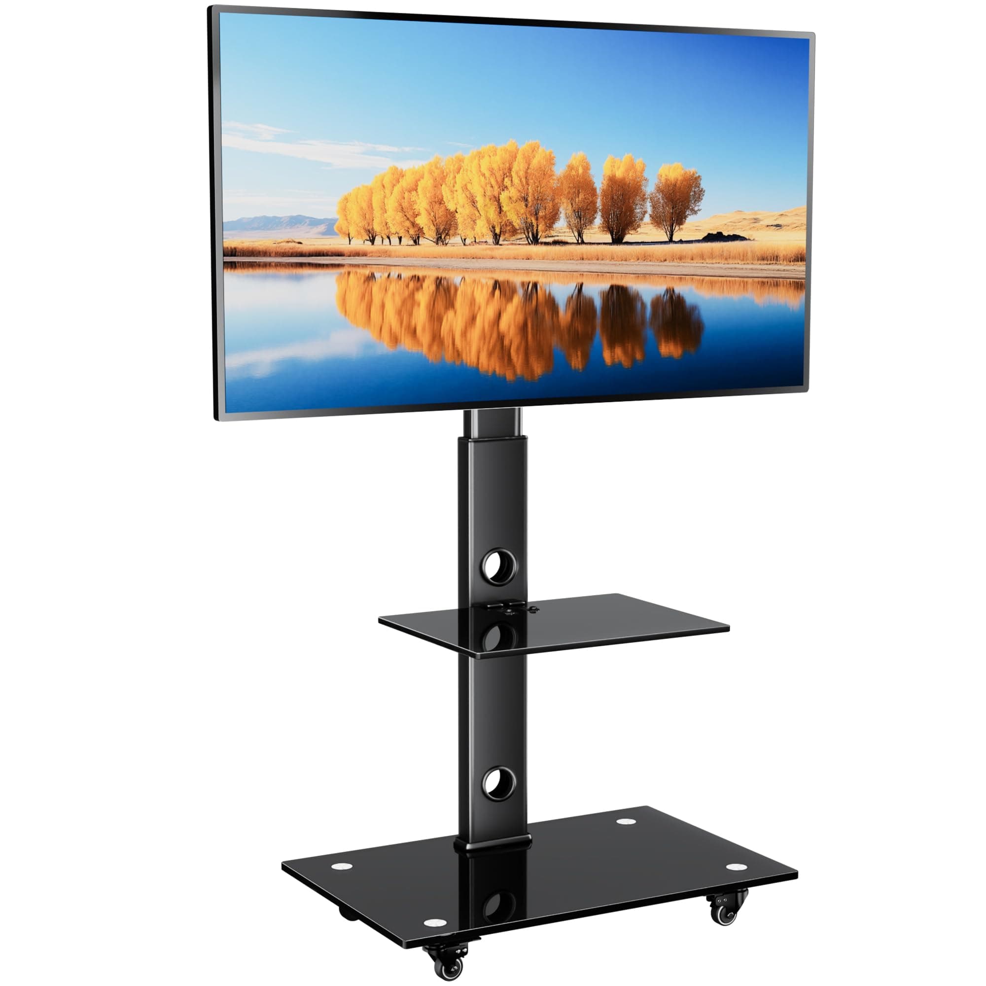BONTEC Supporto TV da Pavimento da 30-70 Pollici, Altezza Regolabile, Ripiani in Vetro Temperato, Carrello TV Portatile con Ruote, Fino a 40kg, VESA Max 600x400mm