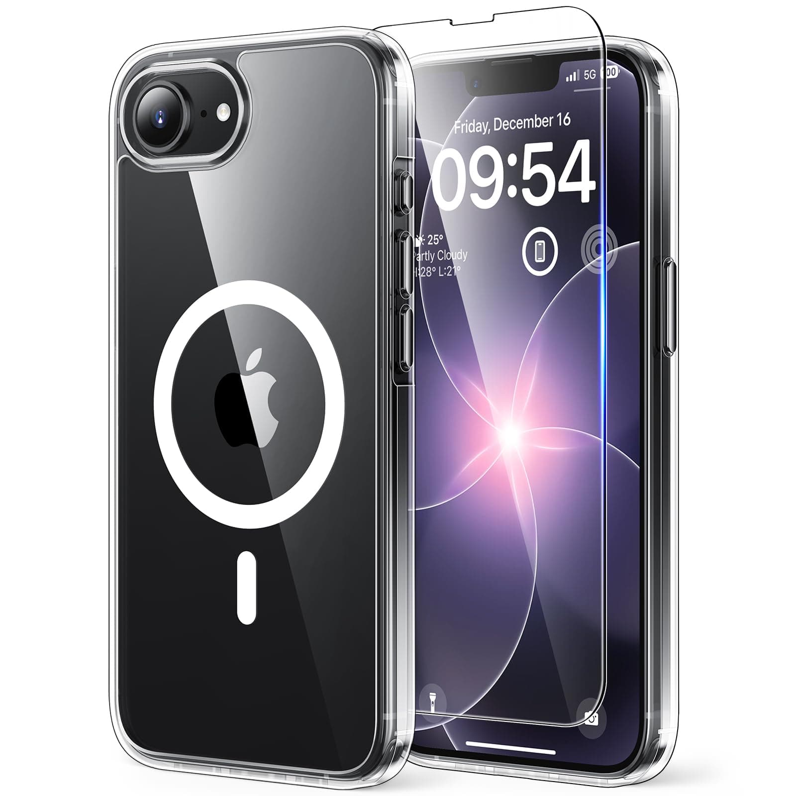 TAURI Cover per iPhone 17e/iPhone 16e con Pellicola in Vetro Temperato,[Compatibile con MagSafe] Magnetica Custodia per Sottile Anticaduta - Trasparente