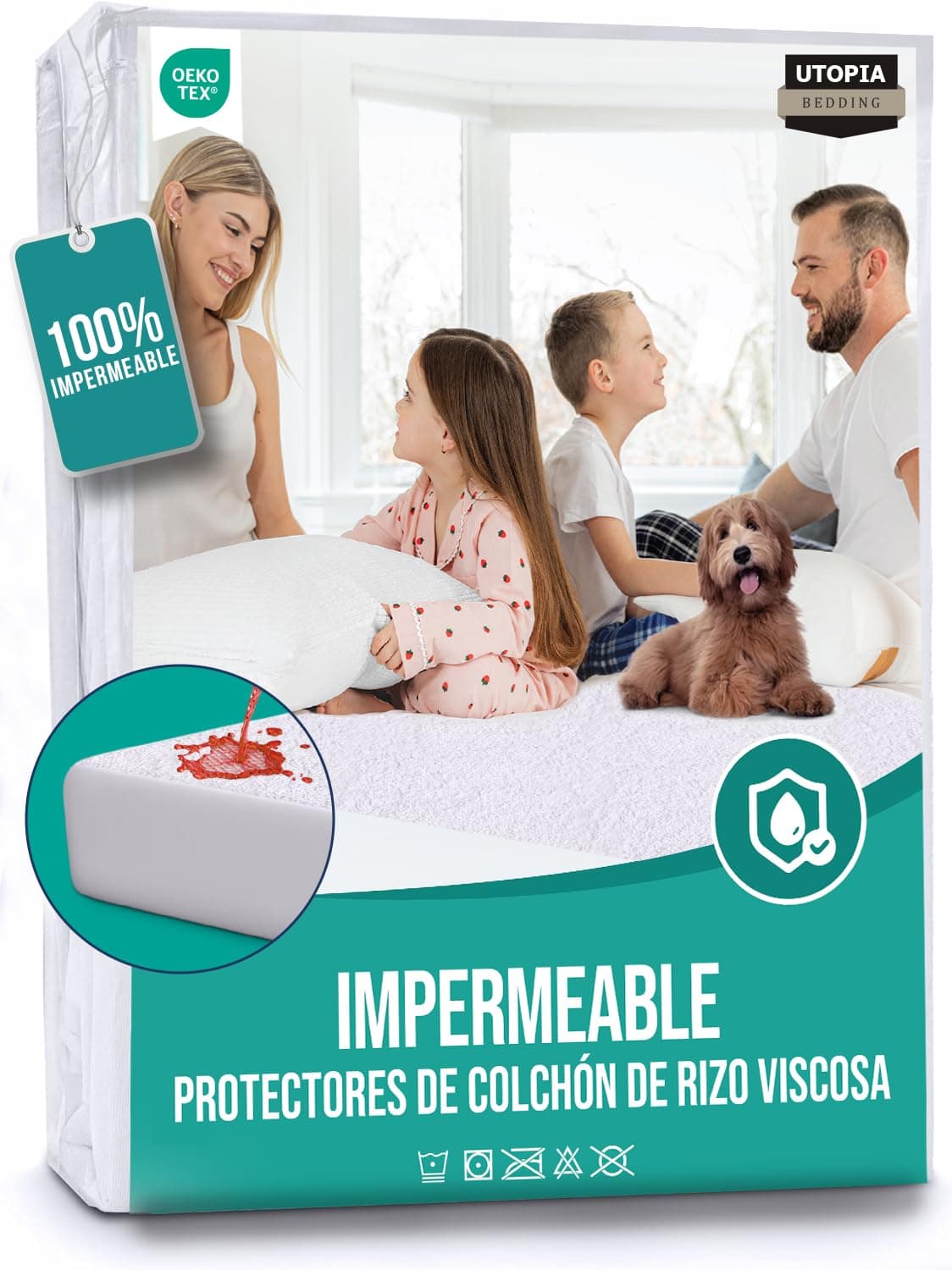 Utopia Bedding Protector de Colchón 160 x 190 x 30 cm Impermeable, Viscosa, Certificación Oeko-Tex, Funda Colchón Transpirable, Elástico En Todo