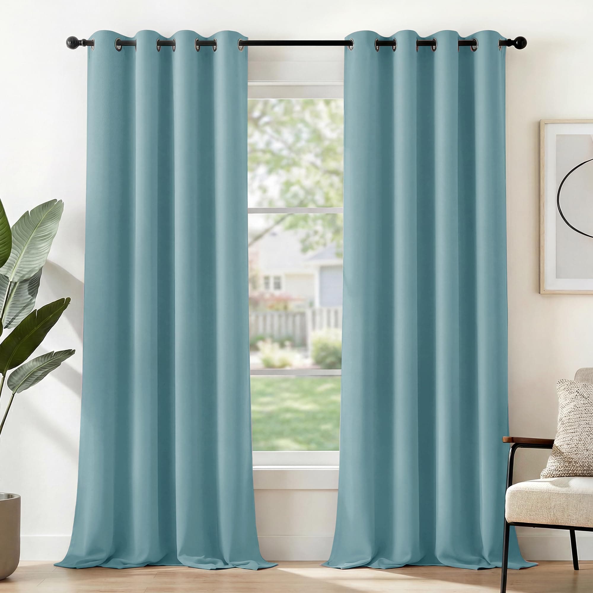 Deconovo Tende Oscuranti per Interni 2 Pezzi 280 CM Altezza, Termiche Isolanti, Anti-Rumore, con Anelli, Ideali per Camera da Letto e Soggiorno, 140x280 CM, Azzurro