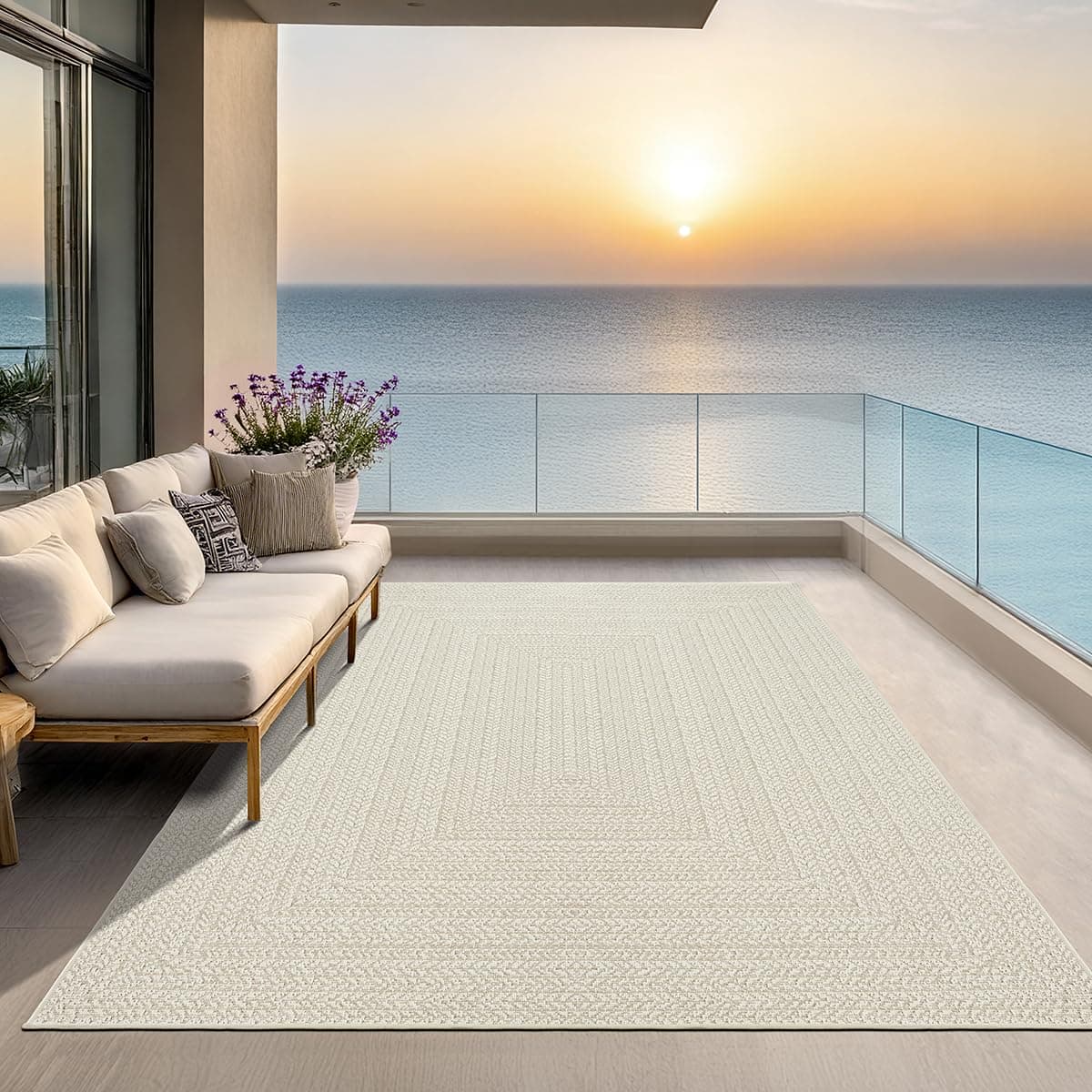 the carpet Kansas – Tapis intérieur Confortable et élégant pour Salon, Chambre ou Couloir, Doux et Chaleureux, Style Jute Naturel, également adapté pour l’extérieur, Crème 240 x 340 cm