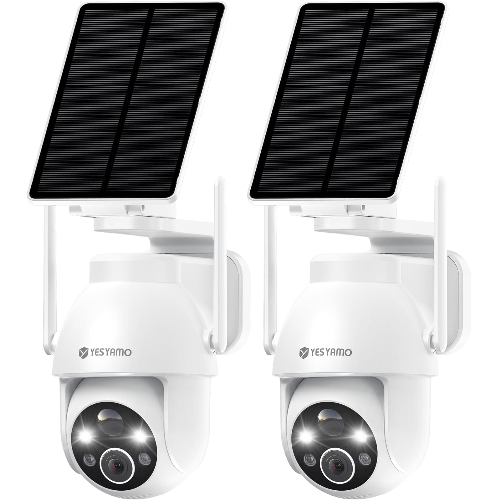 YESYAMO 2PCS 2K Camera Surveillance WiFi Exterieure sans Fil Solaire, 2.4GHz Camera Exterieur avec Panneau Solaire, 360° PTZ, Vision Nocturne Couleur, Audio Bidirectionnel (Blanc)