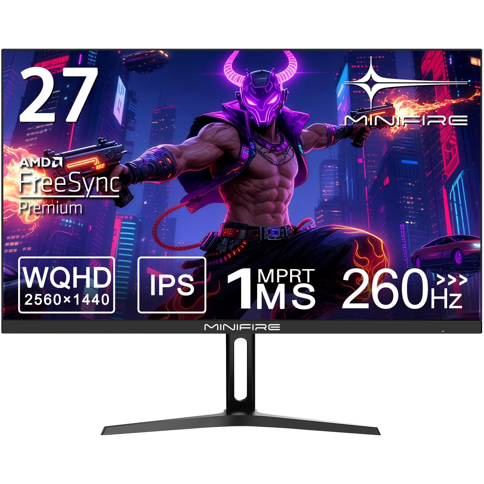 Minifire Écran PC Gamer 27" 260Hz IPS –2560x1440, 1ms, FreeSync, 130% sRGB, HDR10, Faible lumière Bleue, VESA 100x100, 2xDP1.4, 2xHDMI2.0 – MFG27F4Q Pro