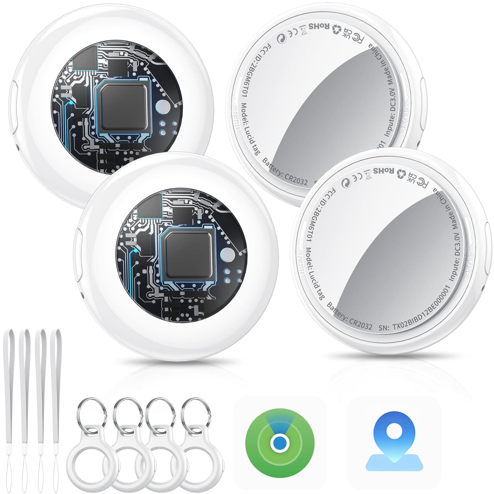 Air Tracker Tags 4 Pack Bianco, Smart Air Tracker Localizzatore Funziona con Apple Dov'è App (solo iOS),5.3 Bluetooth Tracker Trova Oggetti per Chiavi,Bagagli,Valigie, AirTag Batteria Sostituibile