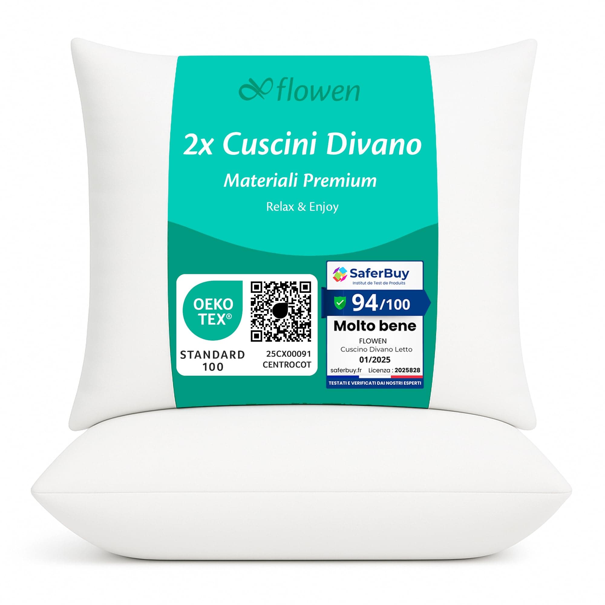 Flowen Cuscini per Divano 40x40 Imbottitura Cuscini 2 pezzi Interno Decorativi Quadrati Morbidi con Federe in Microfibra Bianca Anallergici Antiacaro Arredo Casa Salotto Letto Lavabili