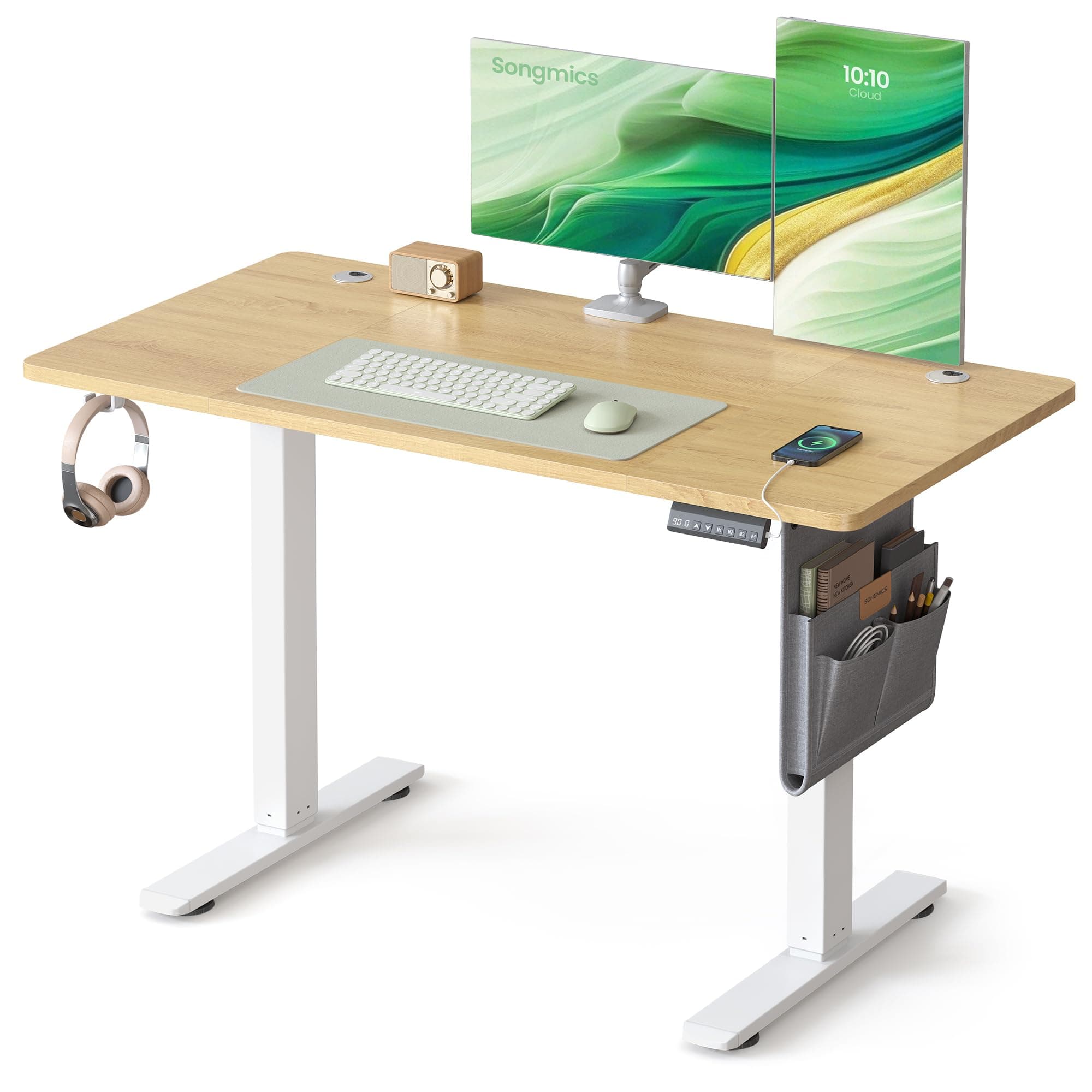 SONGMICS Scrivania Regolabile in Altezza Elettrica, 120 x 60 cm, Scrivania Elettrica, Tavolo con Memoria per 4 Altezze, Porta USB-C, Rovere Dorato LSD132YA01