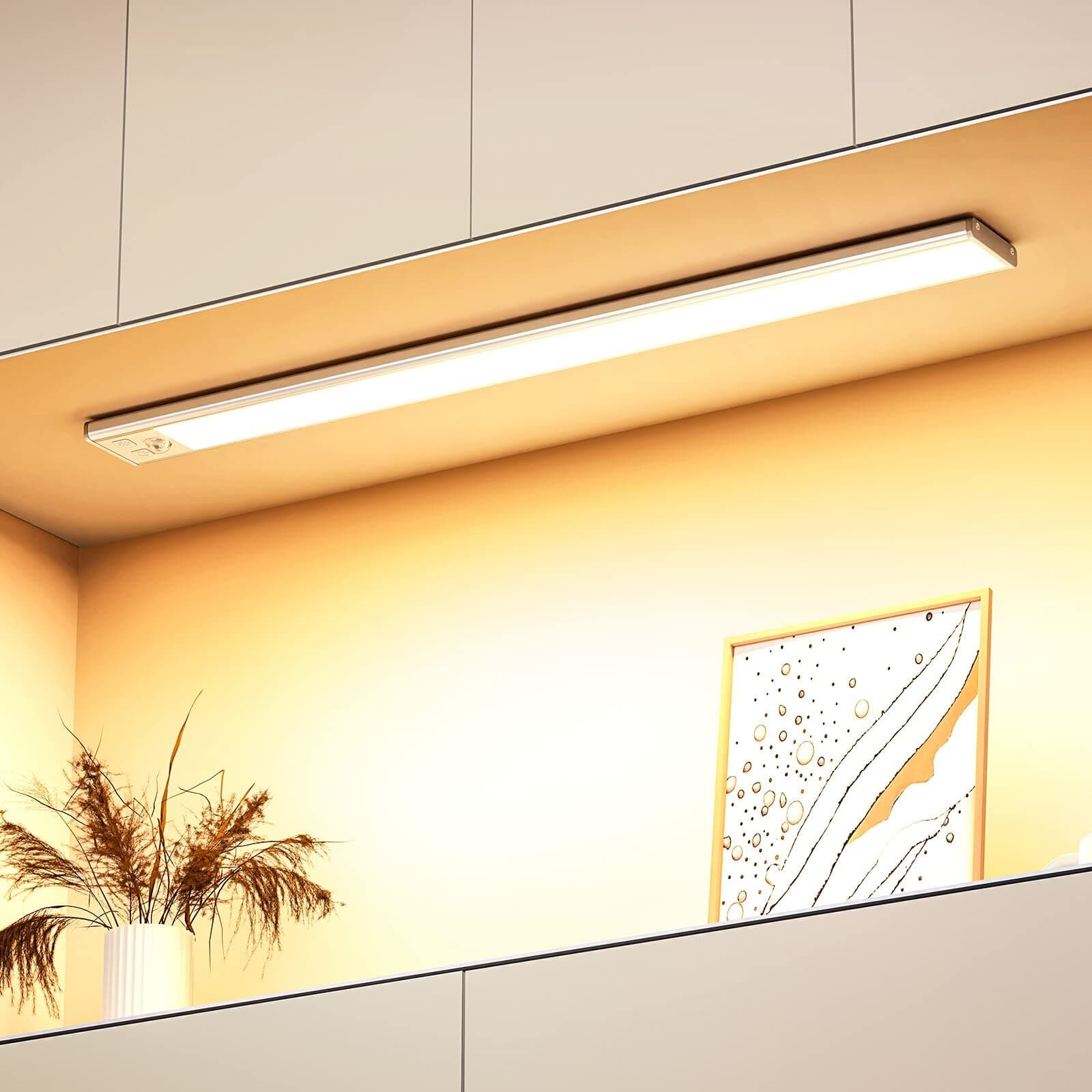 OUILA Luz de Armario con Sensor Movimiento 3000K Recargable Luz Nocturna, 41CM Regulable Lampara LED Adhesiva para Gabinete, Pasillo, Escalera, Sótano, Cocina, Garaje