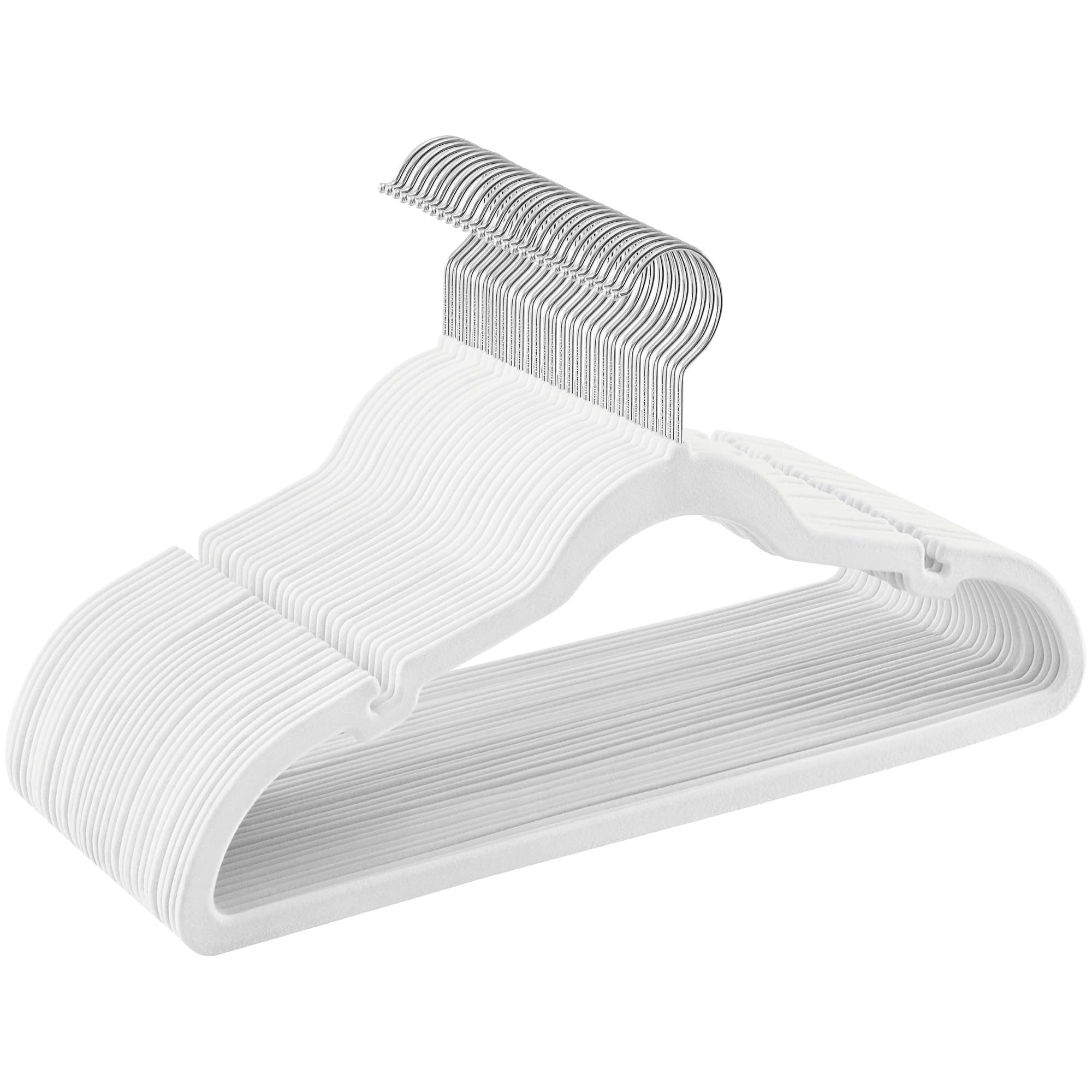 SONGMICS Perchas de Terciopelo, Juego de 30 Piezas, Antideslizantes, Ranuras para Hombros, Barra para Pantalones, Gancho Giratorio 360°, 0,6 cm de Grosor, 43 cm Largo, Blanco CRF029W03