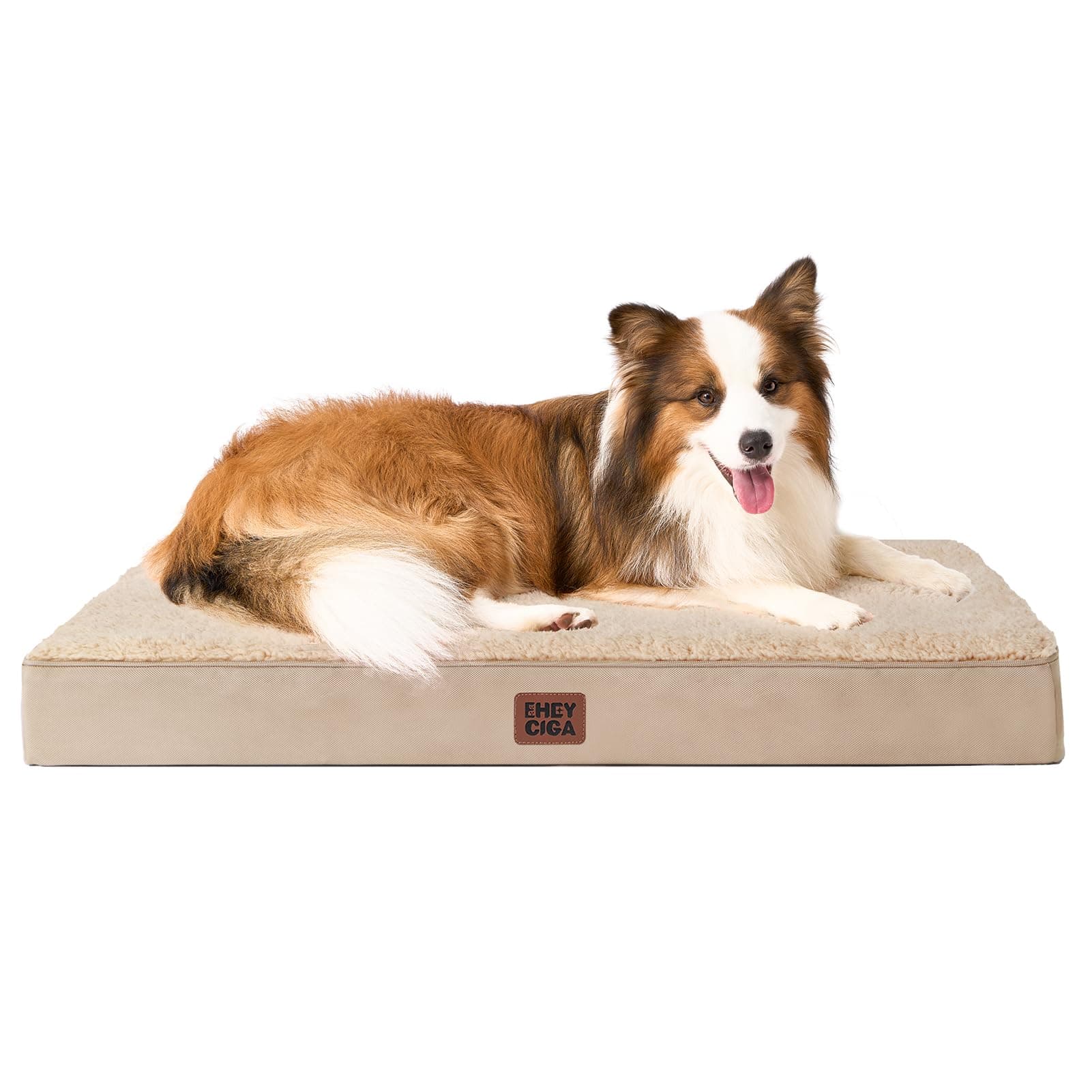 EHEYCIGA Cama Perros Extra Grande Ortopédica, 104x69x9cm Colchon Perro con Espuma De Caja De Huevos, Colchoneta Perro Lavable, Dog Bed, Caqui