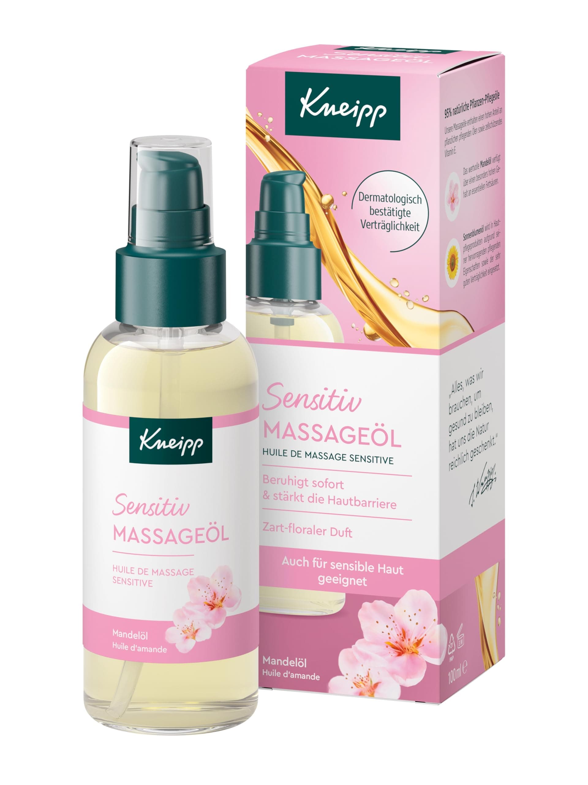Kneipp Massageöl Sensitiv - Mit Mandelöl - Auch für sensible Haut geeignet - 100ml