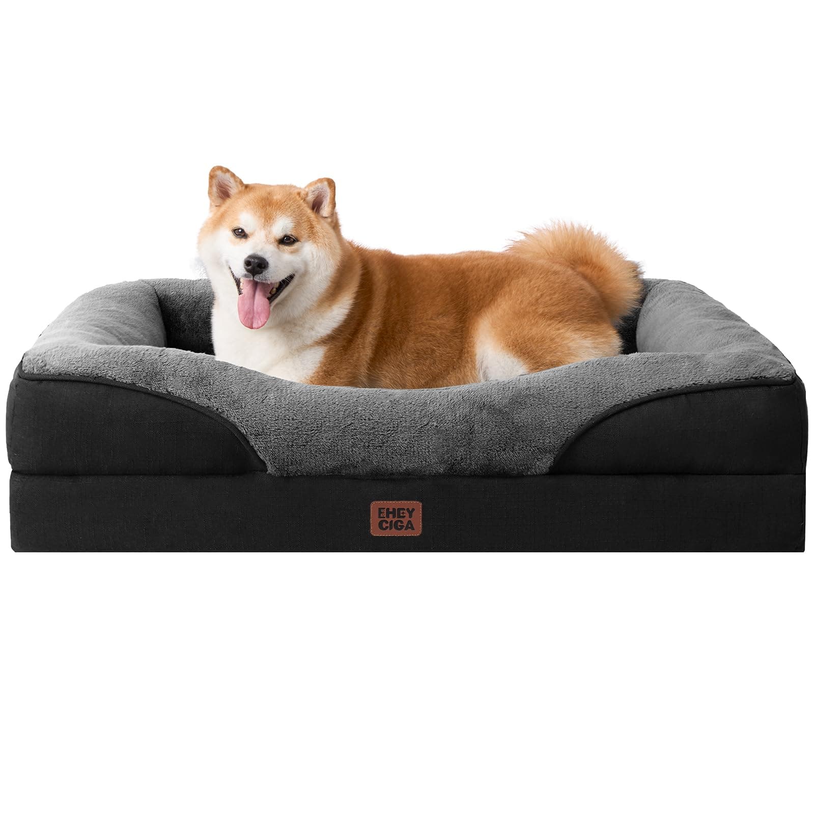 EHEYCIGA Mousse Mémoire Panier Chien Grande Taille Orthopédique, Canapé pour Chien Déhoussable Lavable, Coussin Chiens Antidérapant & Imperméable, 91x68x17.5 cm Gris foncé/Noir