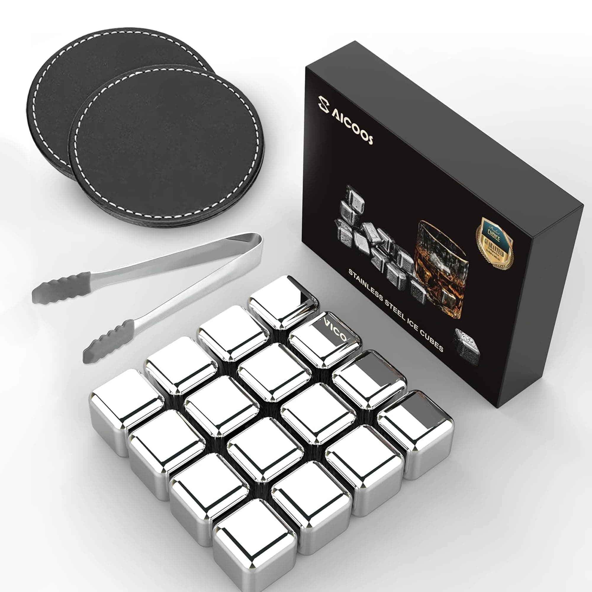 16 Pezzi Cubetti di Ghiaccio Riutilizzabili - Cubetti Ghiaccio Acciaio Inox Riutilizzabile, Pietre per Whisky Ice Cubes, Regali per il Giorno Del Padre per Uomini Mariti