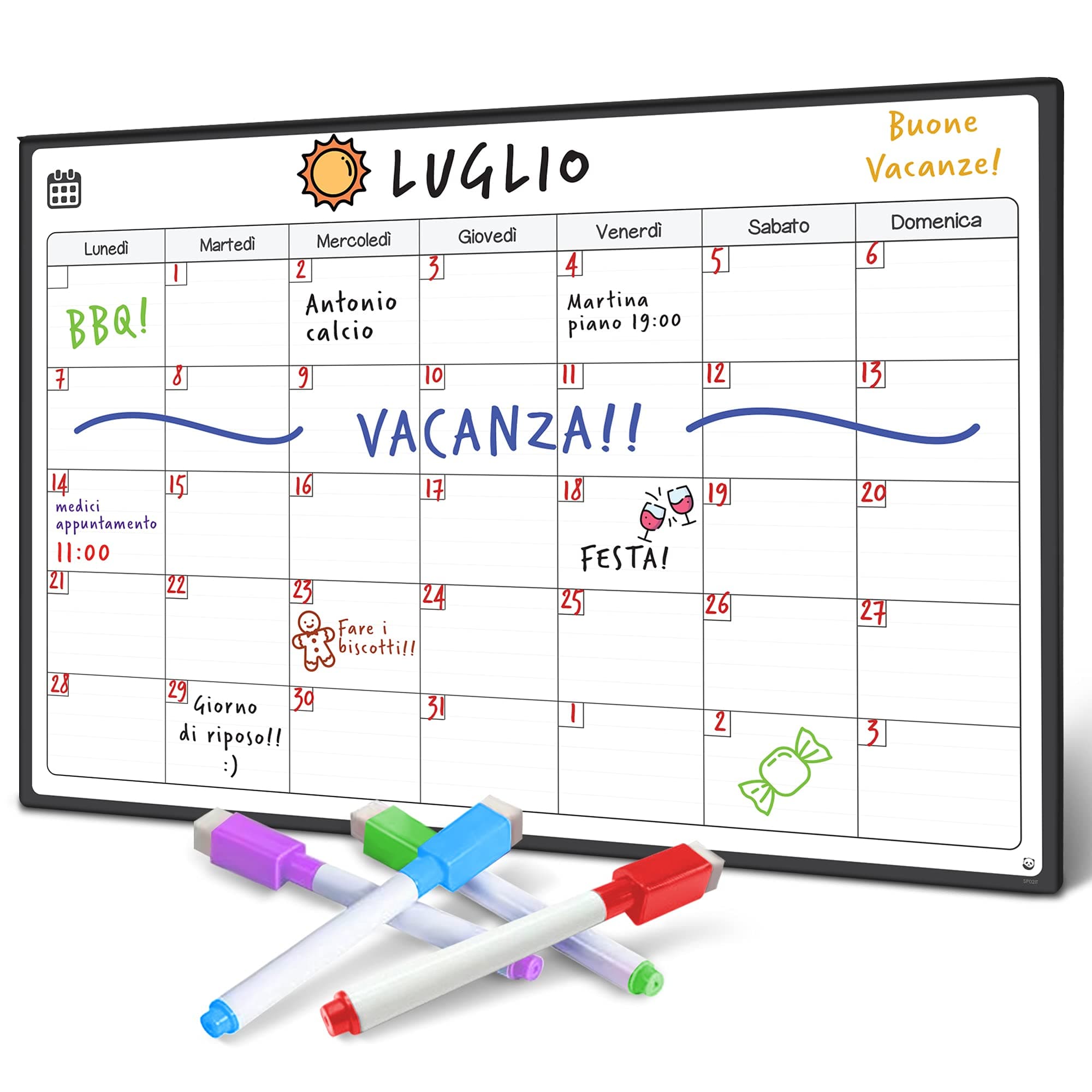 Smart Panda A3 Lavagna Calendario Magnetico Frigorifero - Pianificare I Pasti, Segnarsi La Lista della Spesa e Aiutarsi nello Studio - Lavagnetta Magnetica - Mensile - in Italiano