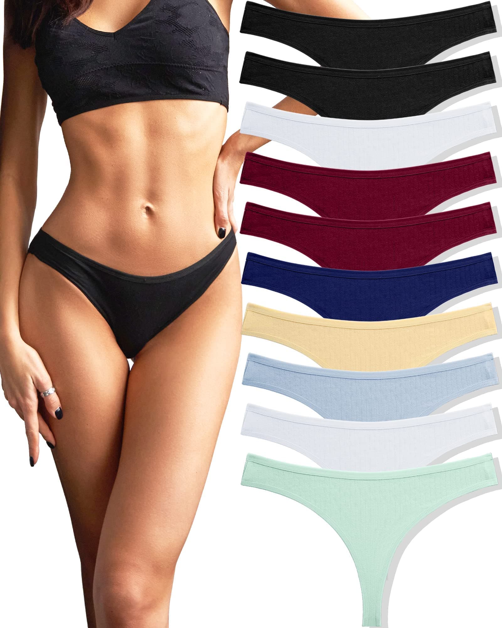 FINETOO Pack de 10 Tangas de Algodón para Mujer, Ropa Interior Sexy, Lencería, Paquete Múltiple S-XL, Multicolor