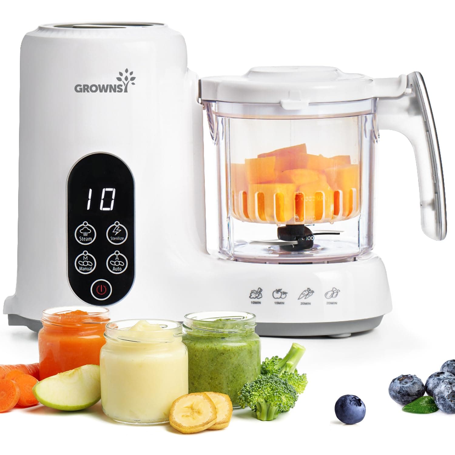 Grownsy Cuocipappa Mixer Multifunzione per Neonati – Cuocivapore, Frullatore e Sterilizzatore in un Unico Apparecchio, Robot Cucina Multifunzione per Alimenti Aani Fatti in Casa per Bambini